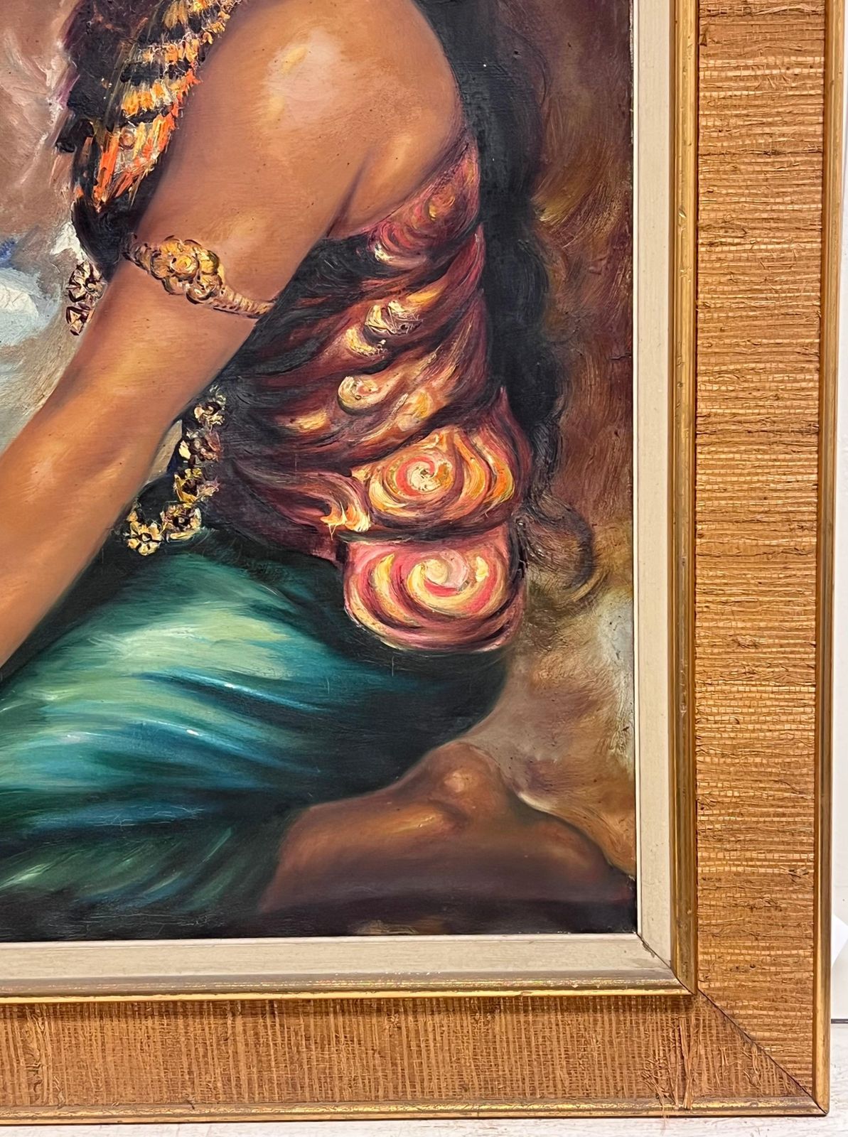 South East Asianlarge 1960's Oil Portrait Of Bali South Eastern Asia Lady In Traditional Attire photo vinterior