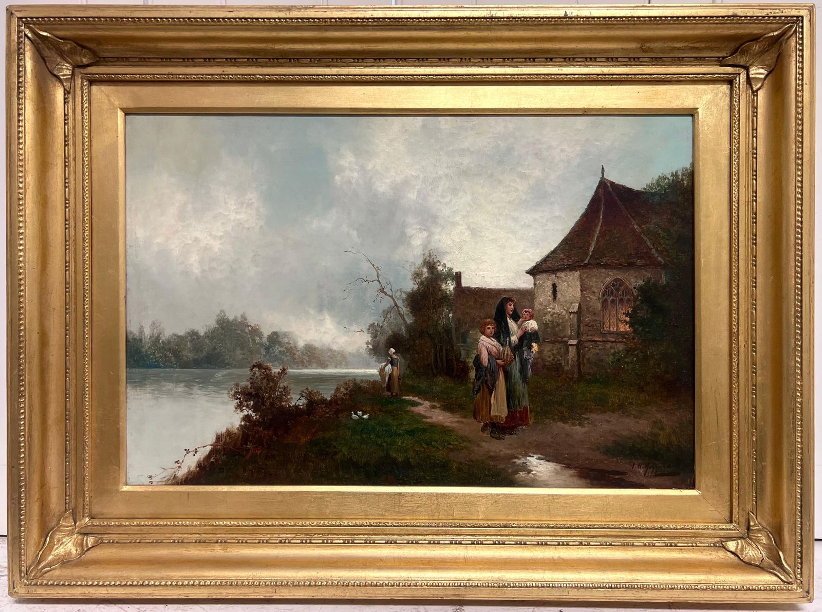 James Walter Gozzard (1888 1950)fine Victorian British Oil Painting Young Family Walking To Church Twilight photo furniture