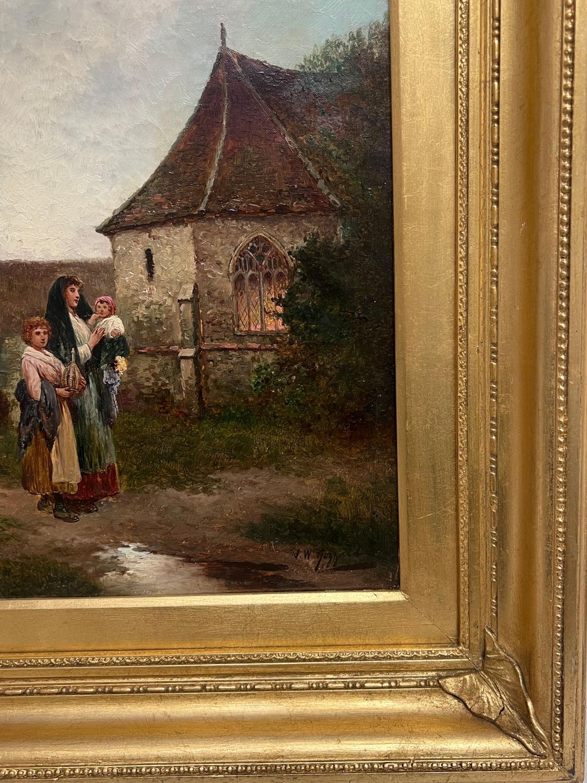 James Walter Gozzard (1888 1950)fine Victorian British Oil Painting Young Family Walking To Church Twilight photo for sale