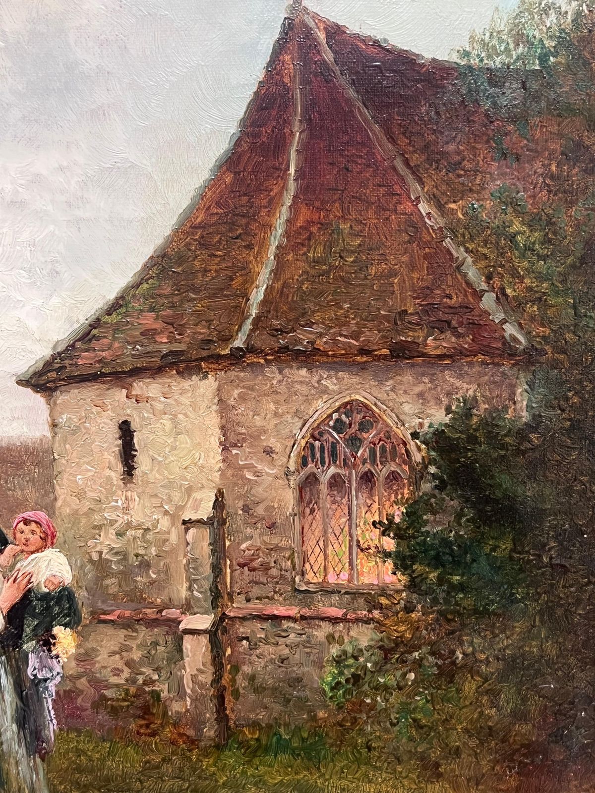 Art James Walter Gozzard (1888 1950)fine Victorian British Oil Painting Young Family Walking To Church Twilight photo