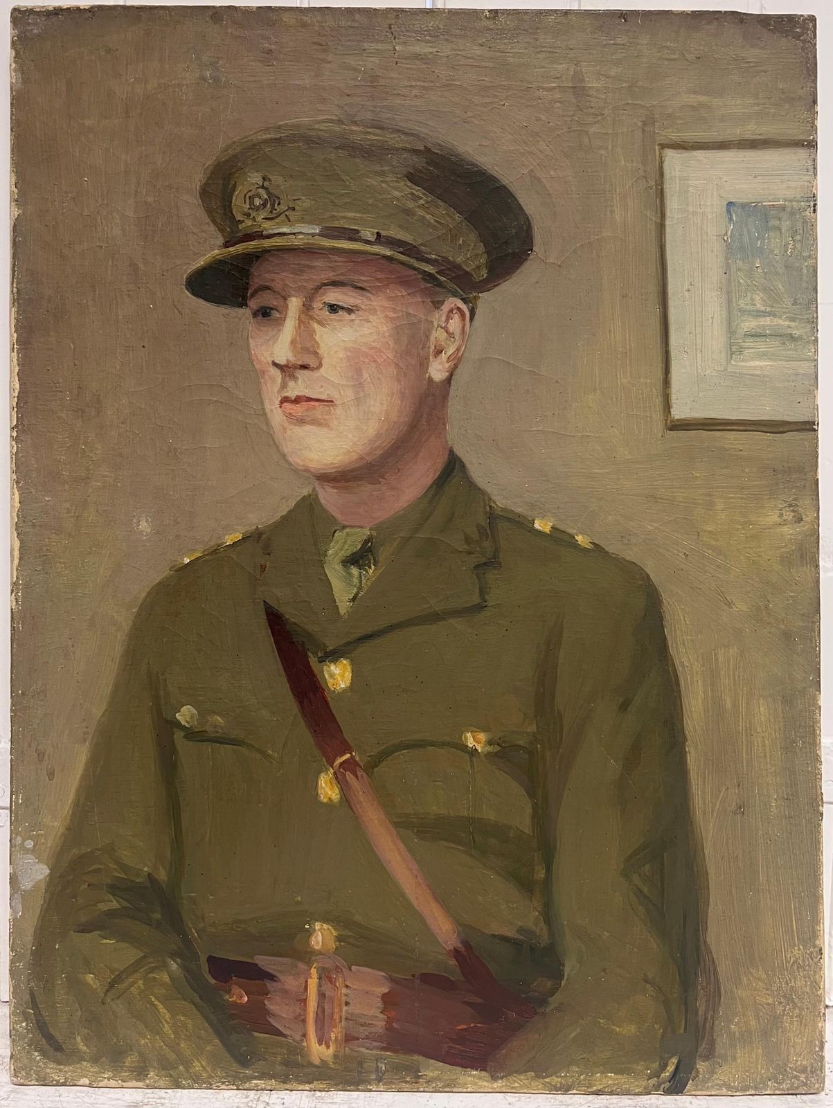Kathleen Emily Temple Bird (British 1879   1962)portrait Of Ww11 British Army Officer Soldier Antique English Oil Painting photo furniture