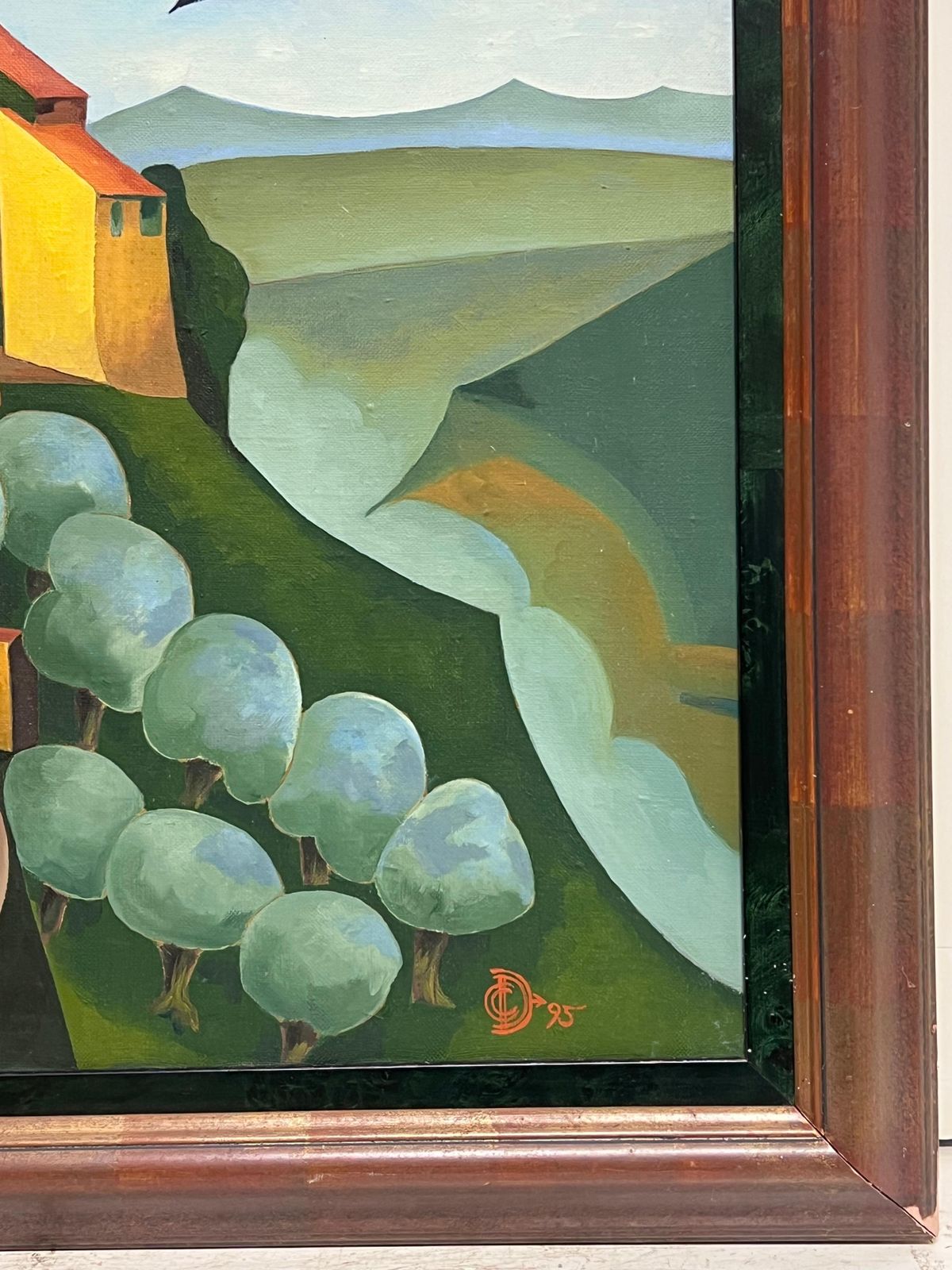 French Schoollarge 1990's French Contemporary Signed Oil Painting Gordes Luberon Provence1995 photo for sale