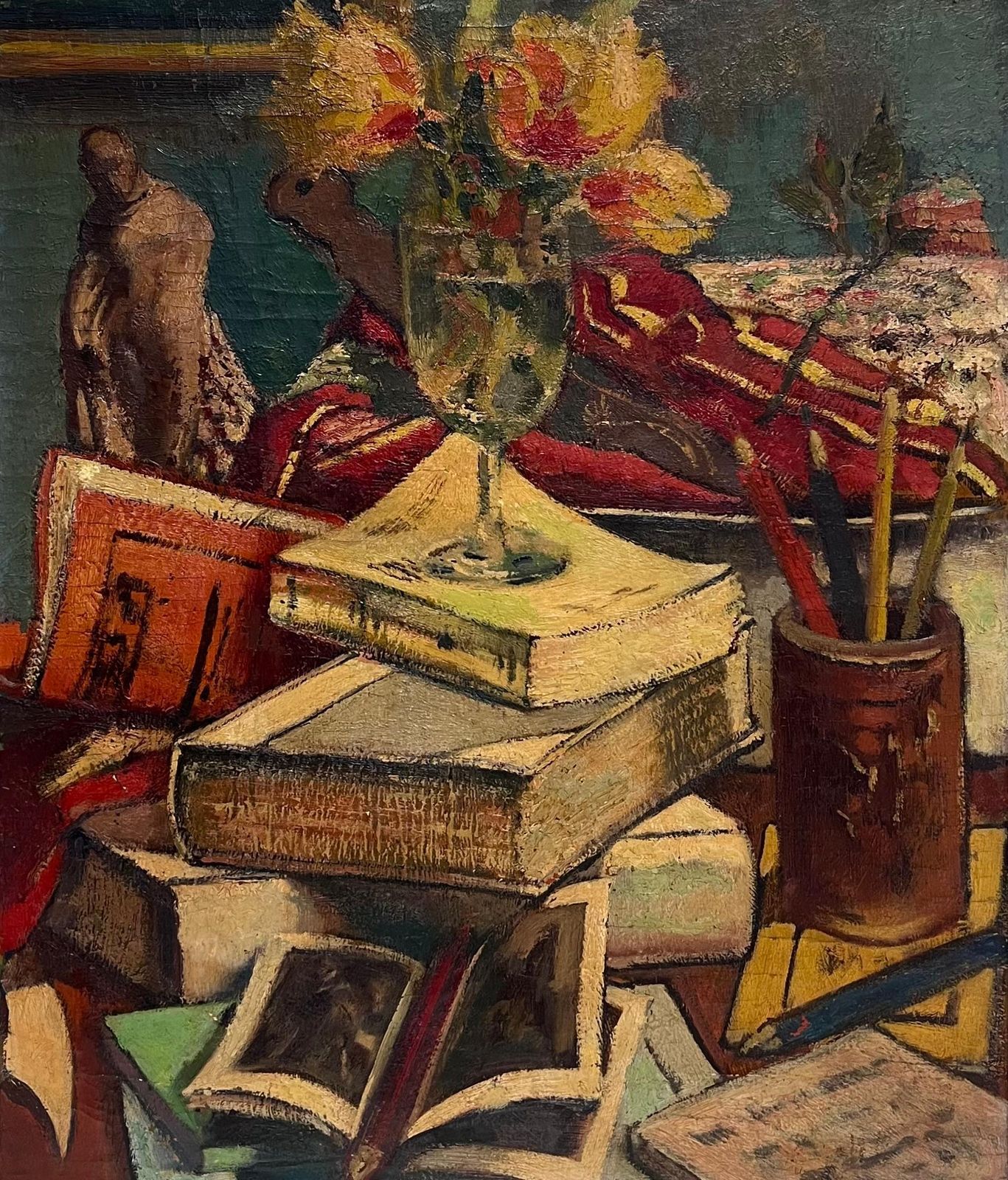 Harry Bloomfield1930's English Impressionist Signed Oil Painting Still Life Thick Impasto Paint1930's photo for sale