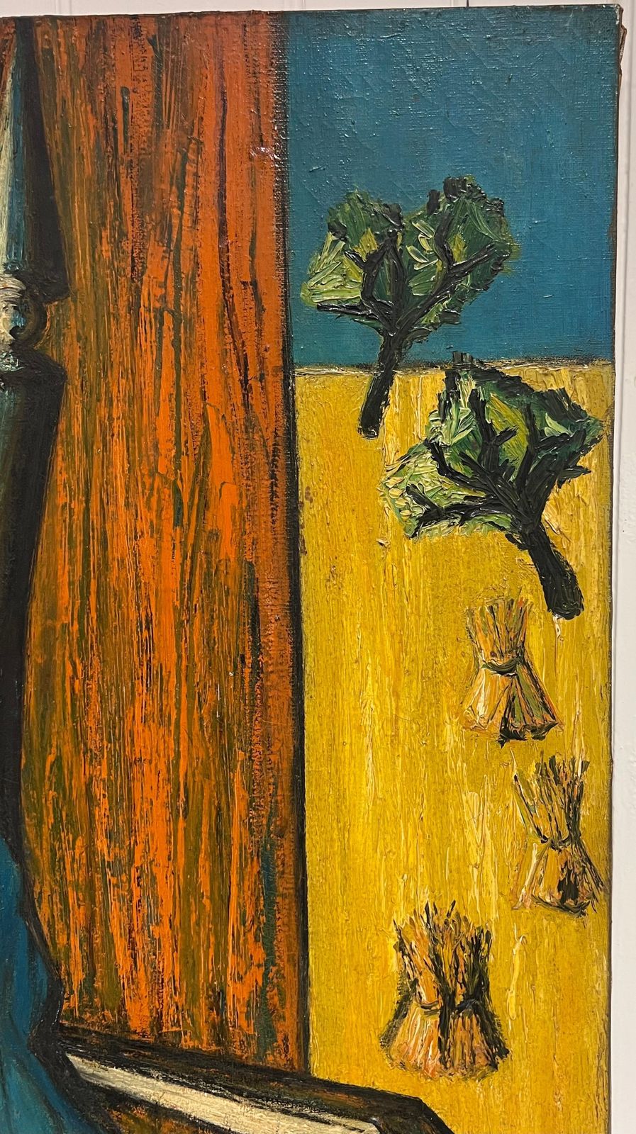 French School1950's French Expressionist Signed Painting Lady Seated In Chair Harvest Fields1958 photo vinterior