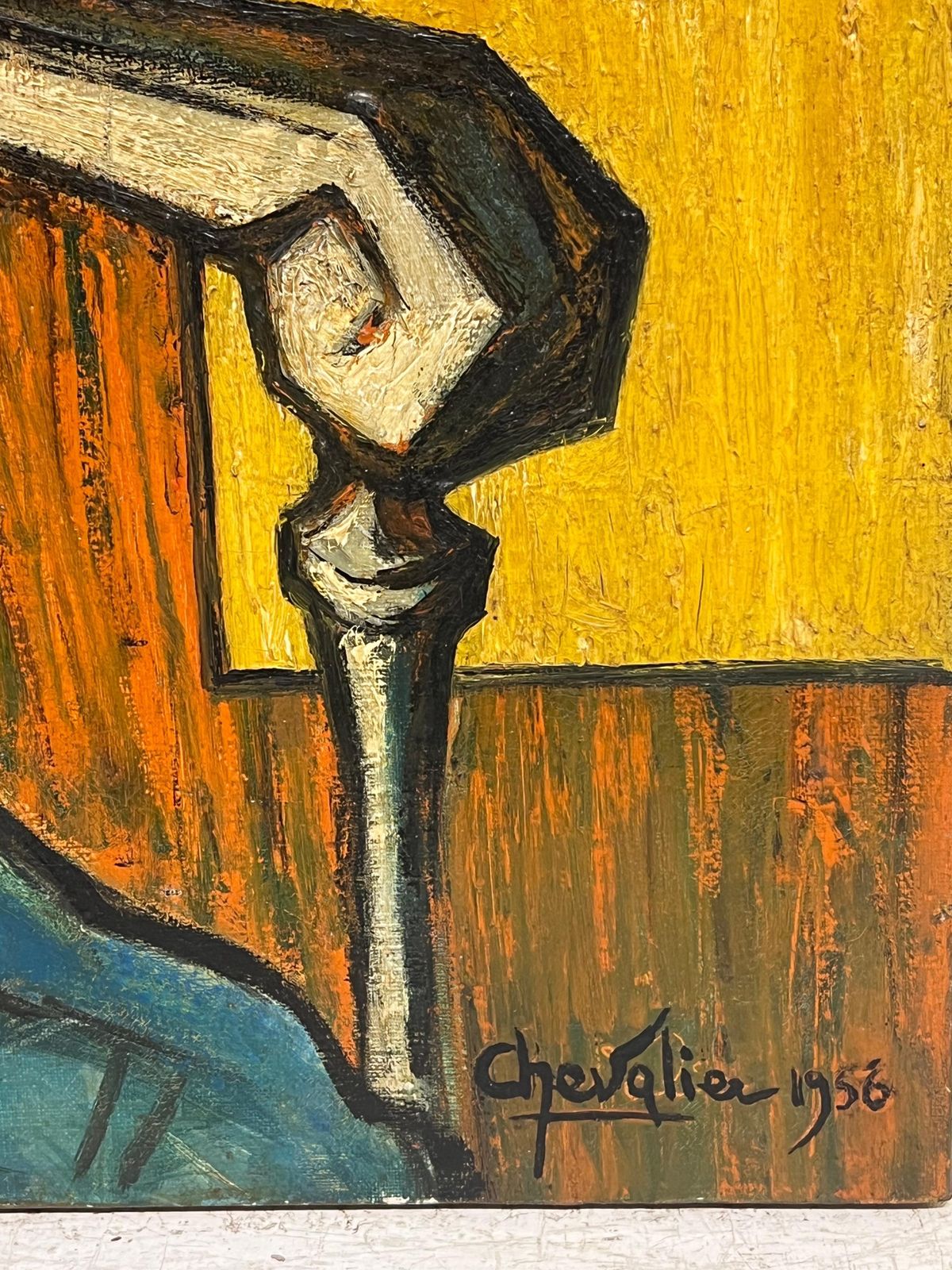 1310.0 French School1950's French Expressionist Signed Painting Lady Seated In Chair Harvest Fields1958 photo