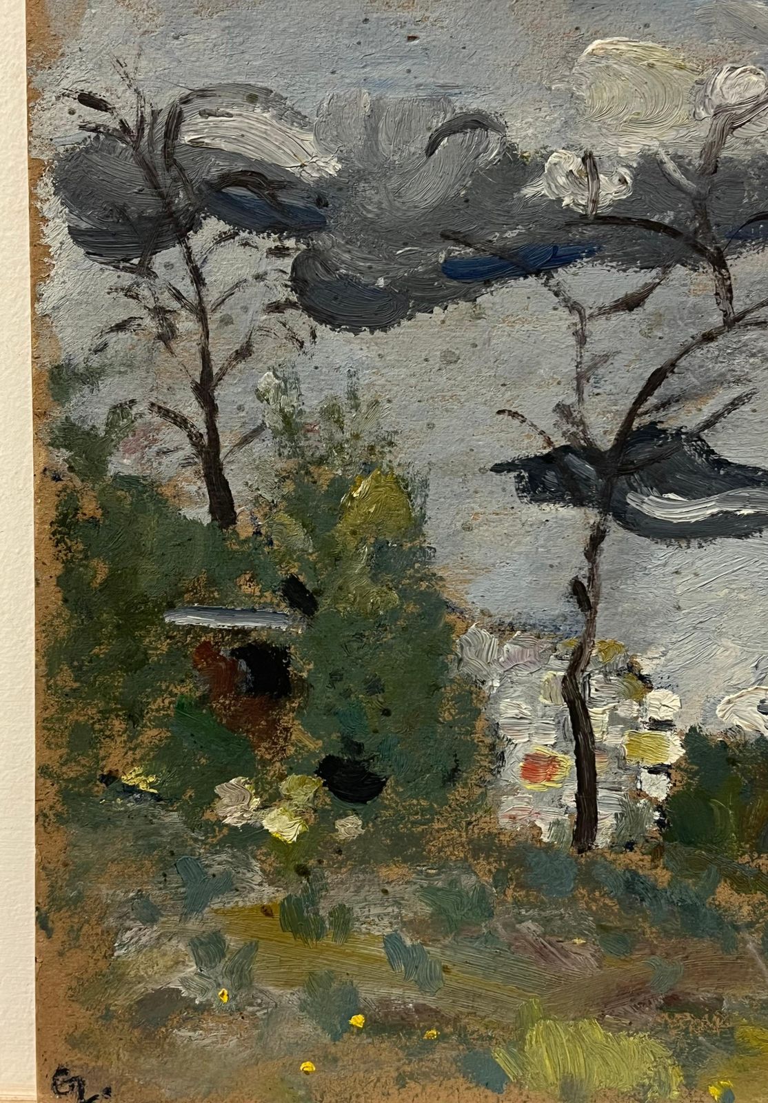Genevieve Zondervan (1922 2013)mid 20th Century French Oil Painting Moody Landscape With Trees & Overcast Skyc. 1960's photo furniture