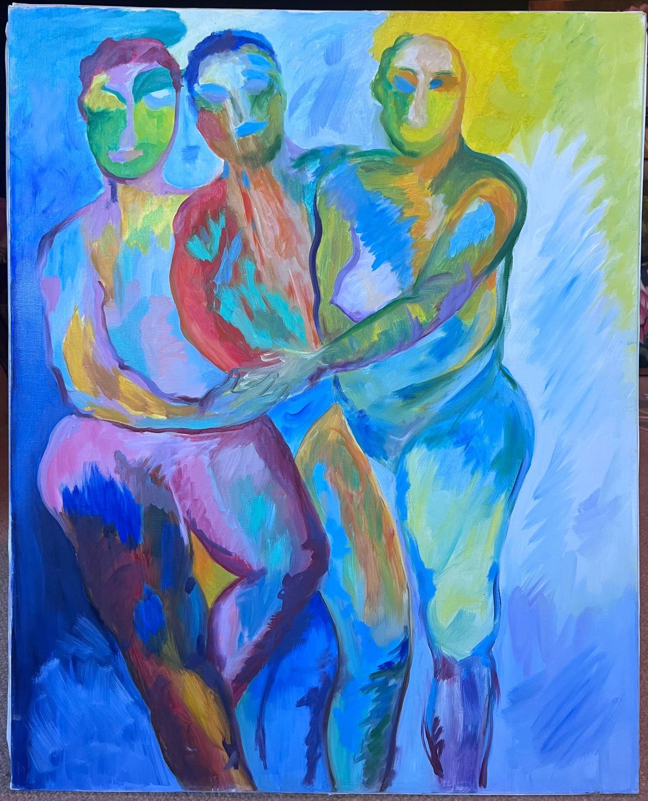 French Schoollarge French Contemporary Modernist Oil Painting Three Nude Abstract Figures20th Century photo furniture