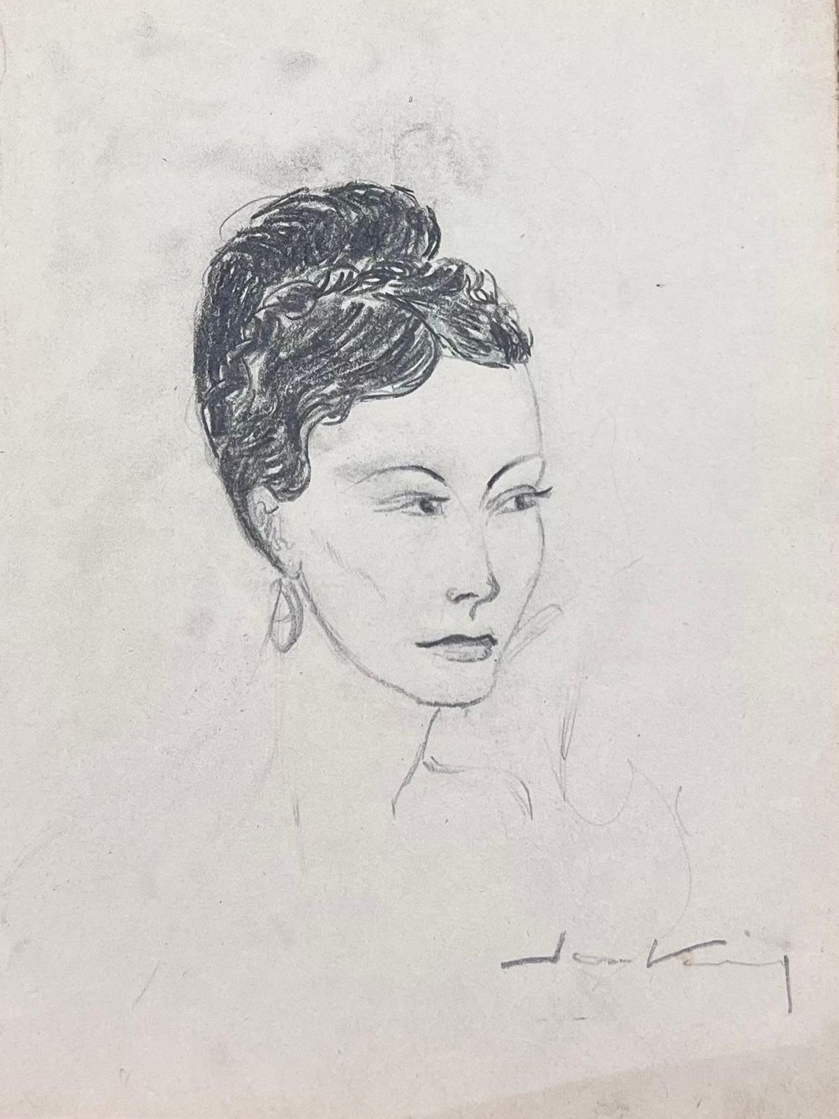 Josine Vignonfrench Sketch Of A Glamorous Woman Victory Rolls Hairstyle And Bold Red Lips1945