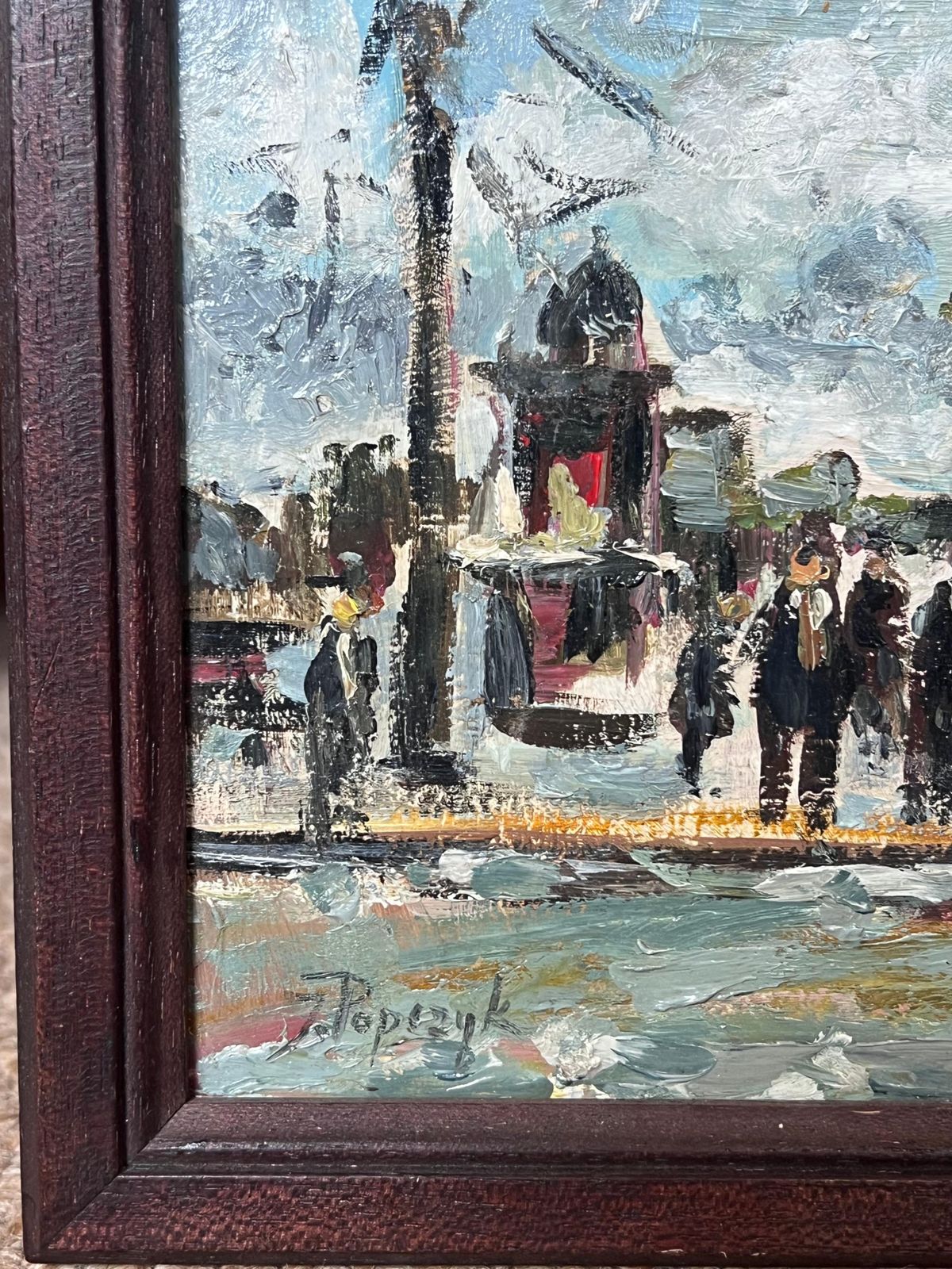 Josef Popczykpolish/ French Mid 20th Century Signed Oi Figures In Paris Busy Street Scene photo 1014.0