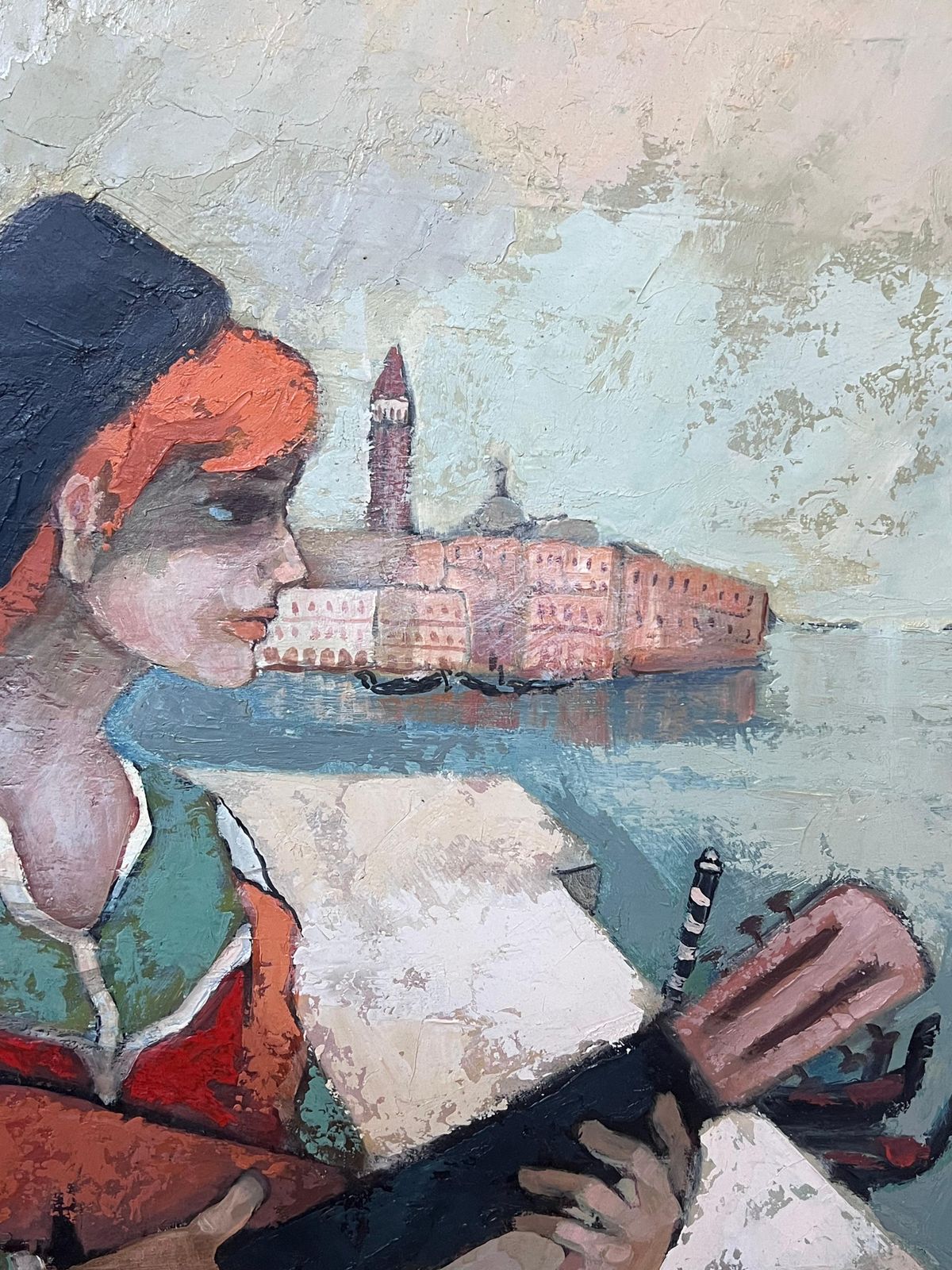 French School1970's French Modernist Signed Oil Musician Grand Canal Venice photo vinterior
