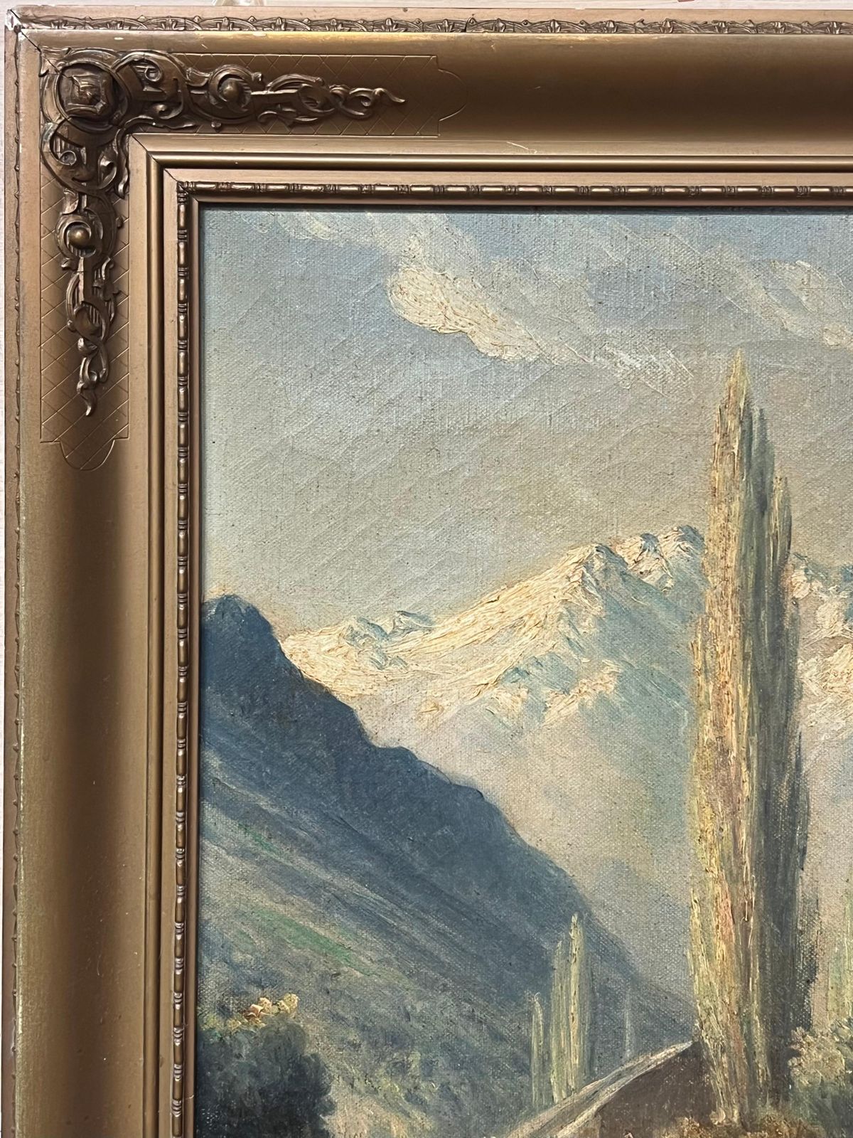 Antique Italian Schoolantique Italian Oil Painting The Italian Alps Snow Capped Mountains In Landscape photo buy