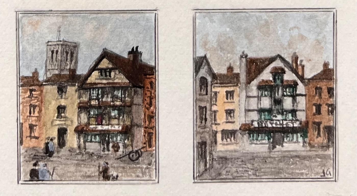 Jack Grunwellset Of Five Miniature Watercolors Of Historic Timber Framed Inns In Bristol photo for sale