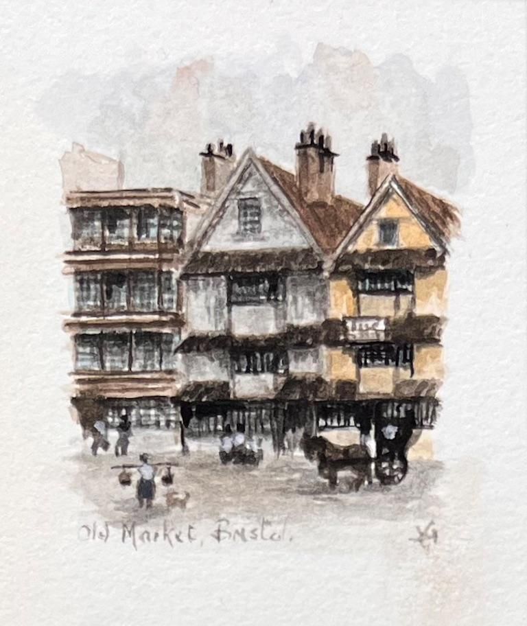 Jack Grunwellset Of Five Miniature Watercolors Of Historic Timber Framed Inns In Bristol photo Art
