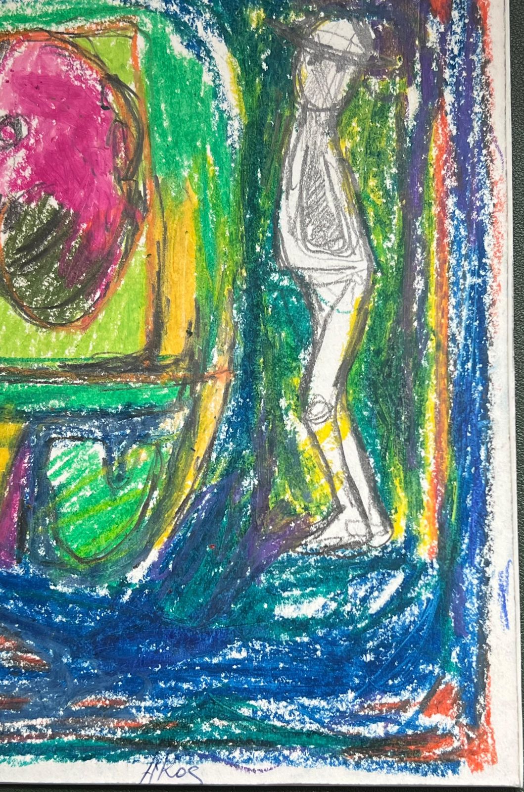 Akos Biro20th Century French Expressionist Wacky Figures In Blue And Green Abstract photo Art