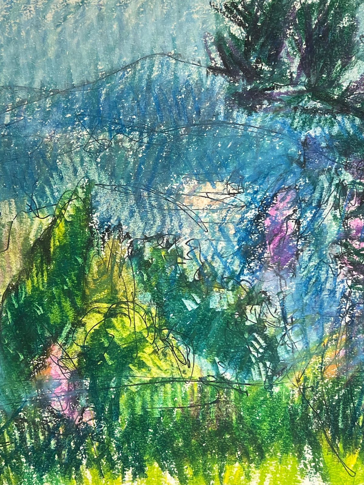 Akos Biro20th Century French Expressionist Bright Green & Blue Forest Mountain Landscape photo for sale