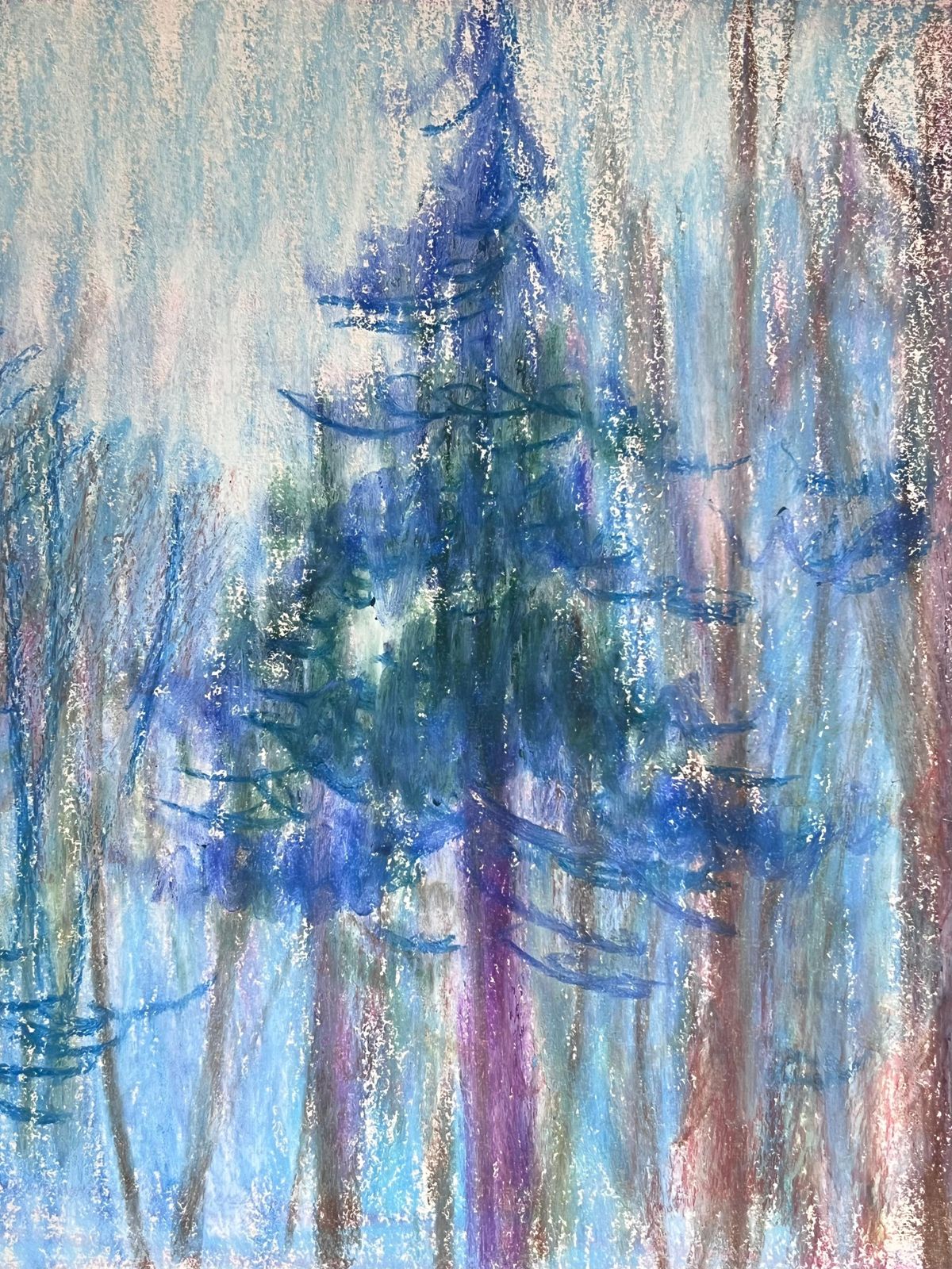 Akos Biro20th Century French Expressionist Tall Pine Tress In Moonlight Blue Forest photo vinterior