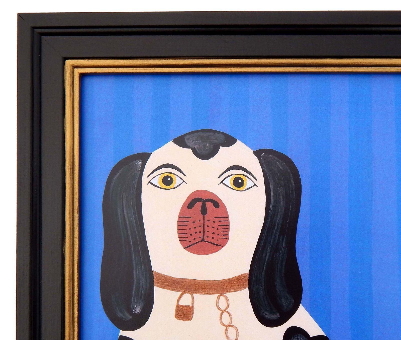 Naive Staffordshire Dog Fine Art Print, Folk Art – Left Facing Spaniel On Mantle By Matt Rix In Hand Painted Frame, Signed photo for sale