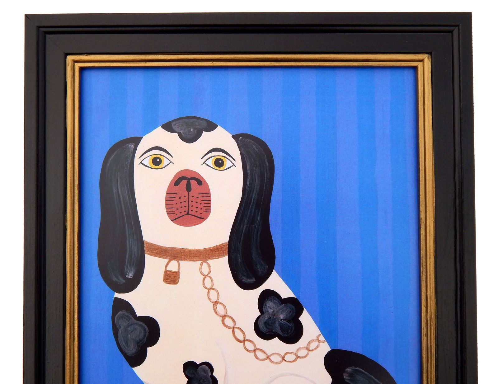 Naive Staffordshire Dog Fine Art Print, Folk Art – Left Facing Spaniel On Mantle By Matt Rix In Hand Painted Frame, Signed photo 125.0