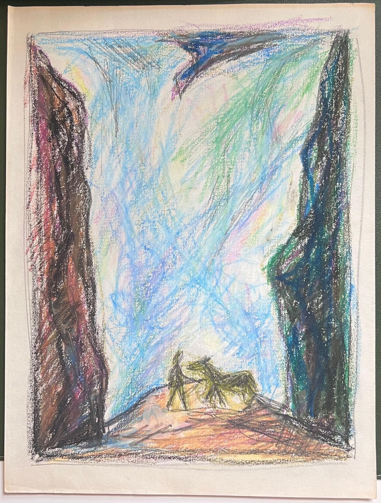 Akos Biro20th Century French Expressionist Figure & Horse In Gloomy Blue Cave photo 234.0