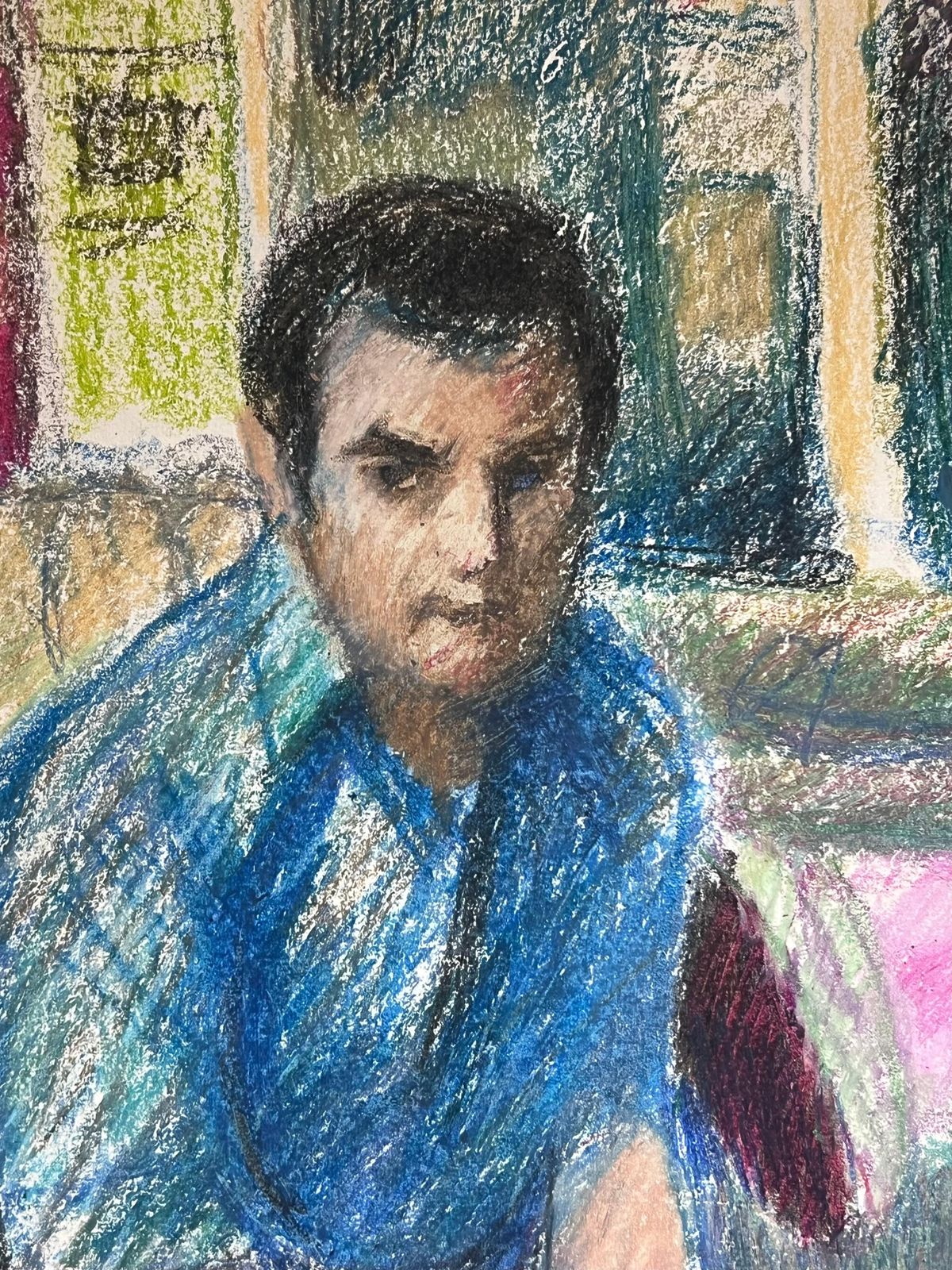 Akos Biro20th Century French Expressionist Portrait Of Man In Bright Blue Pastel Shirt photo Art
