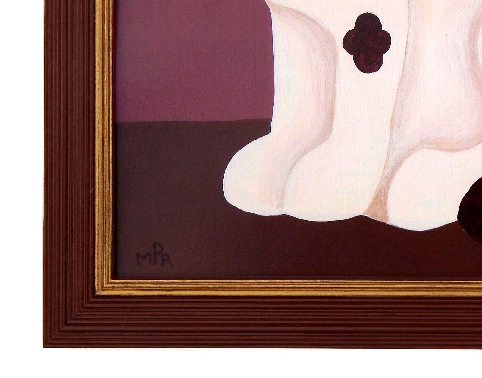 Naive Staffordshire Dog Fine Art Print, Folk Art – Left Facing Spaniel On Mantle   Dusky Pink   By Matt Rix In Hand Painted Frame, Signed photo for sale