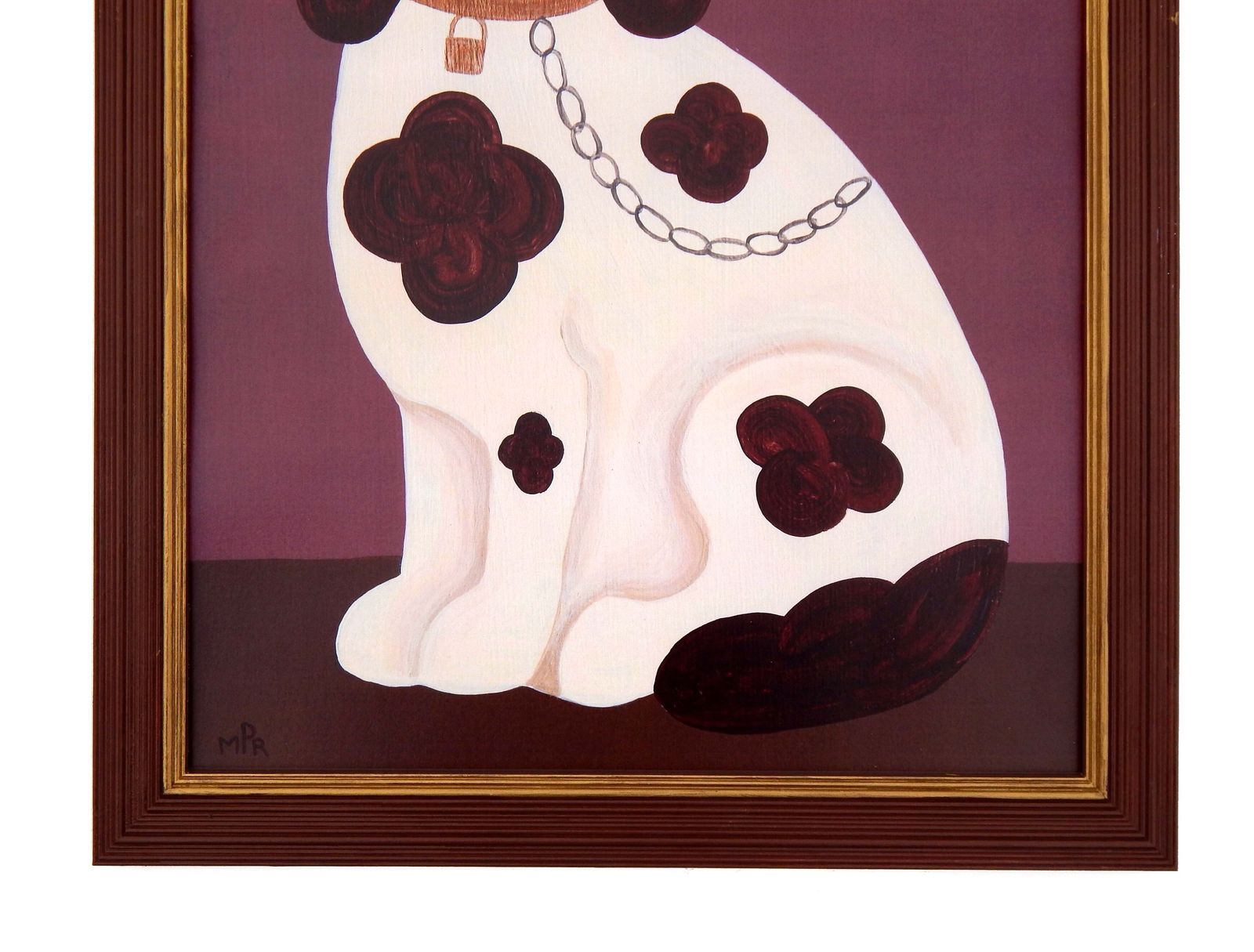 Naive Staffordshire Dog Fine Art Print, Folk Art – Left Facing Spaniel On Mantle   Dusky Pink   By Matt Rix In Hand Painted Frame, Signed photo Art