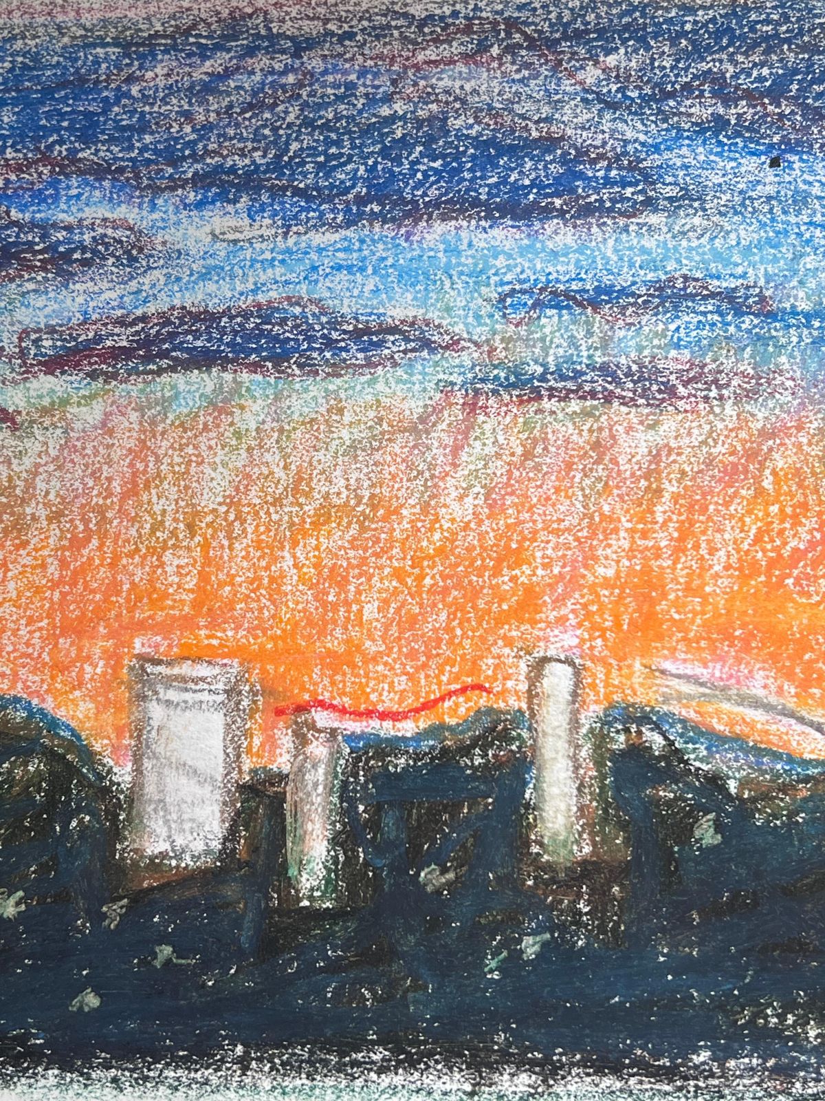 Akos Biro20th Century French Expressionist Tall Power Buildings In Orange Sky Landscape photo for sale