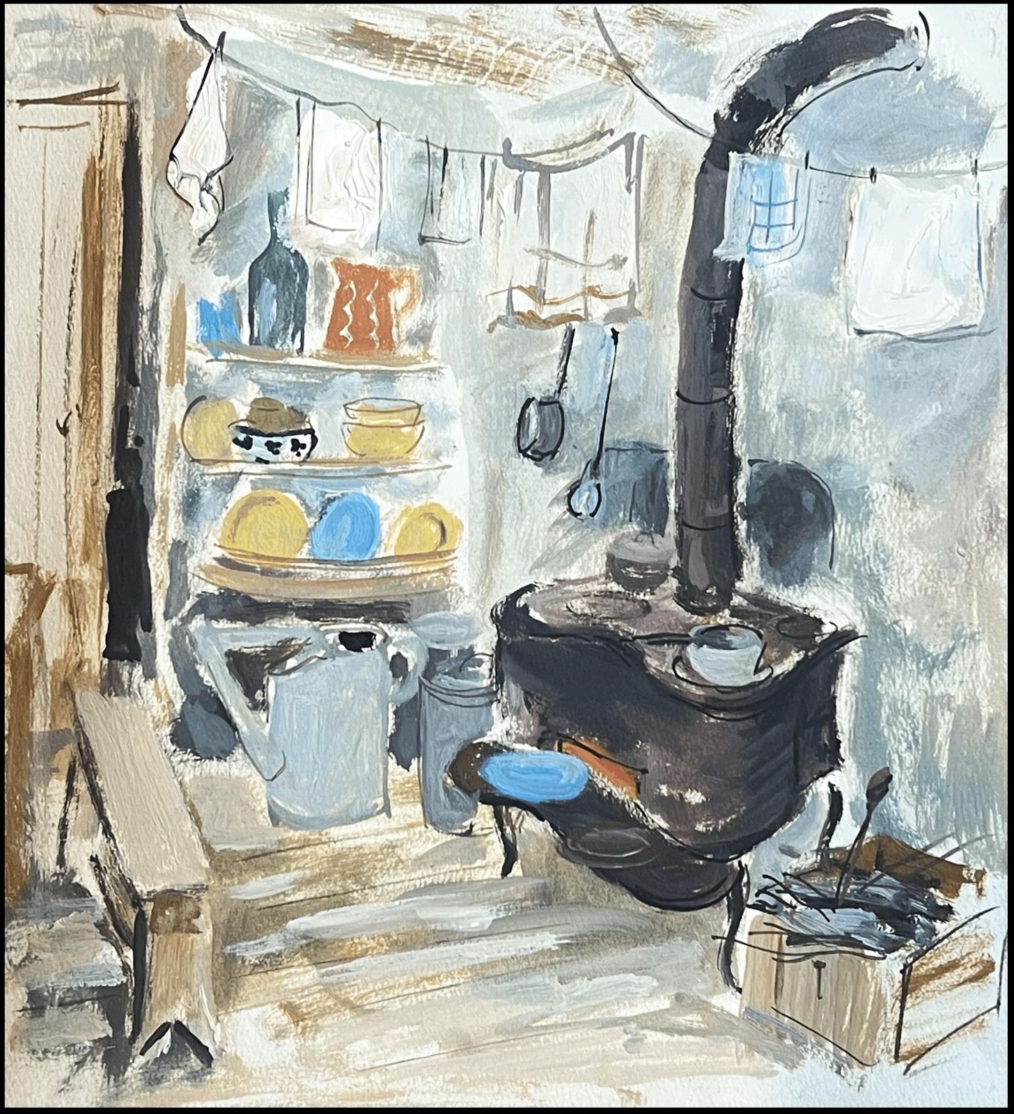 French Schoolmid Century French Oil Kitchen Interior Cooker Woodburn Fire Stove Pots & Pans photo furniture