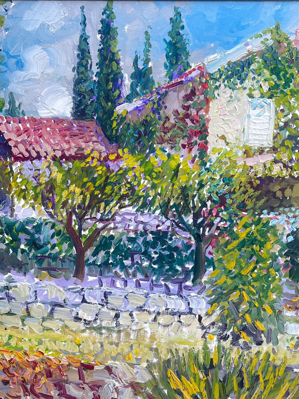 French Schoolhuge French Signed Oil Painting Provencal House In Floral Garden Large Canvas photo 1120.0