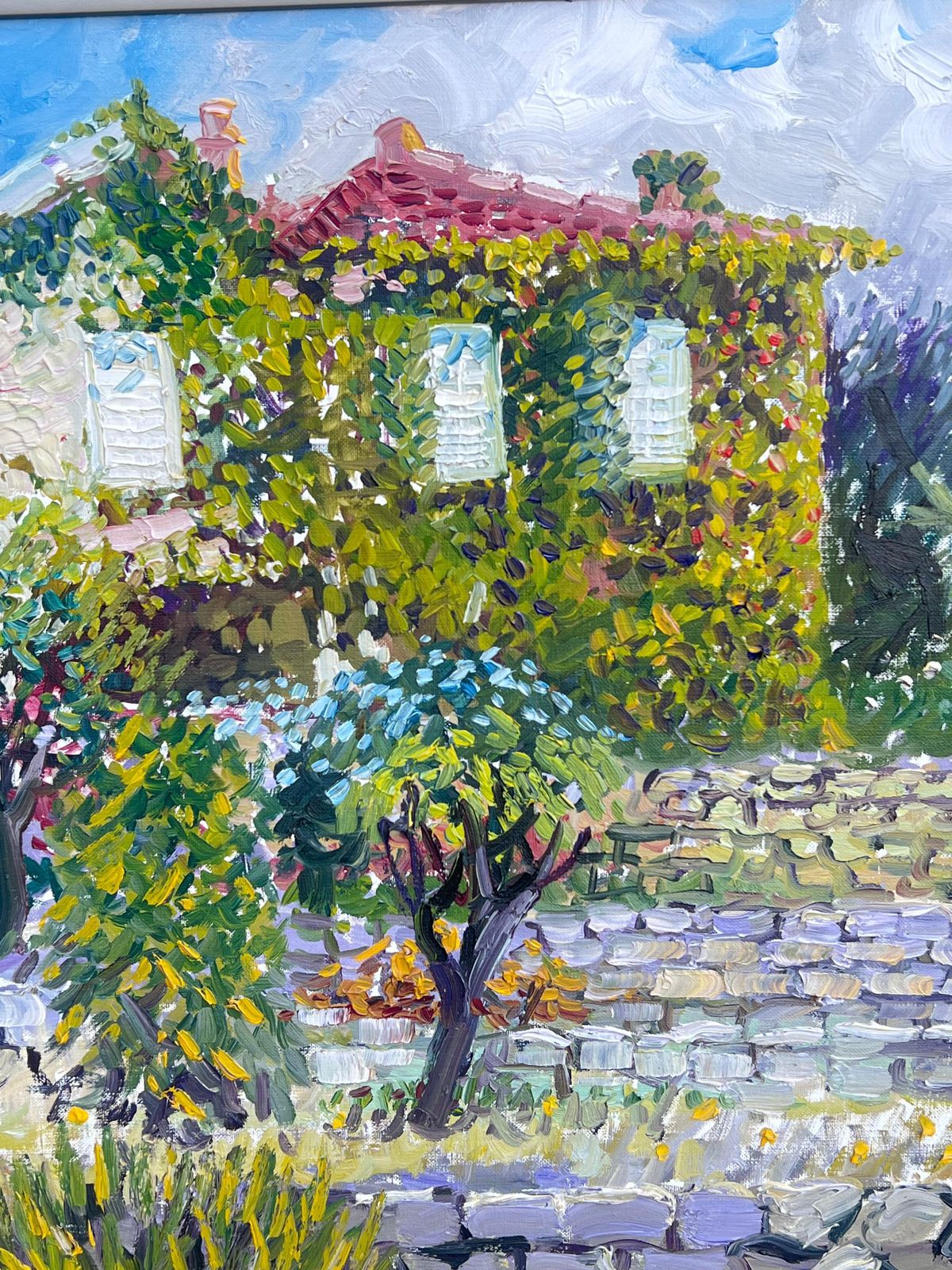 French Schoolhuge French Signed Oil Painting Provencal House In Floral Garden Large Canvas photo vinterior