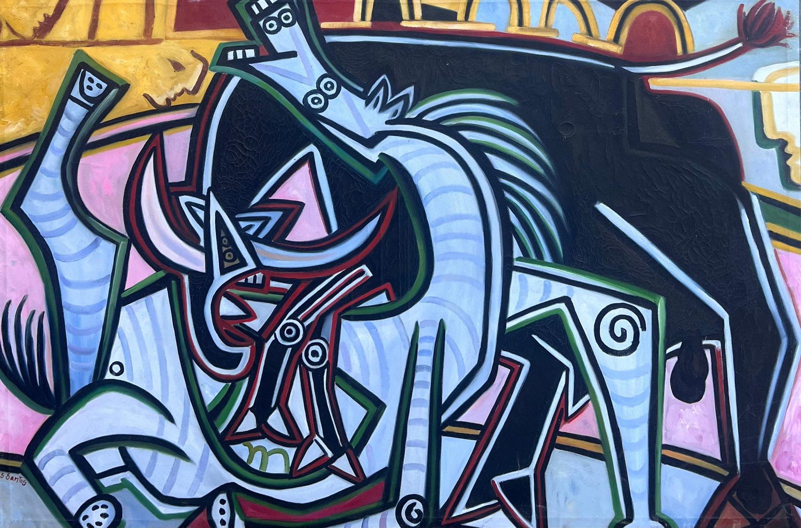 Spanish Artisthuge Contemporary Spanish Signed Oil Painting Picasso Style Horse Abstract Paint photo furniture
