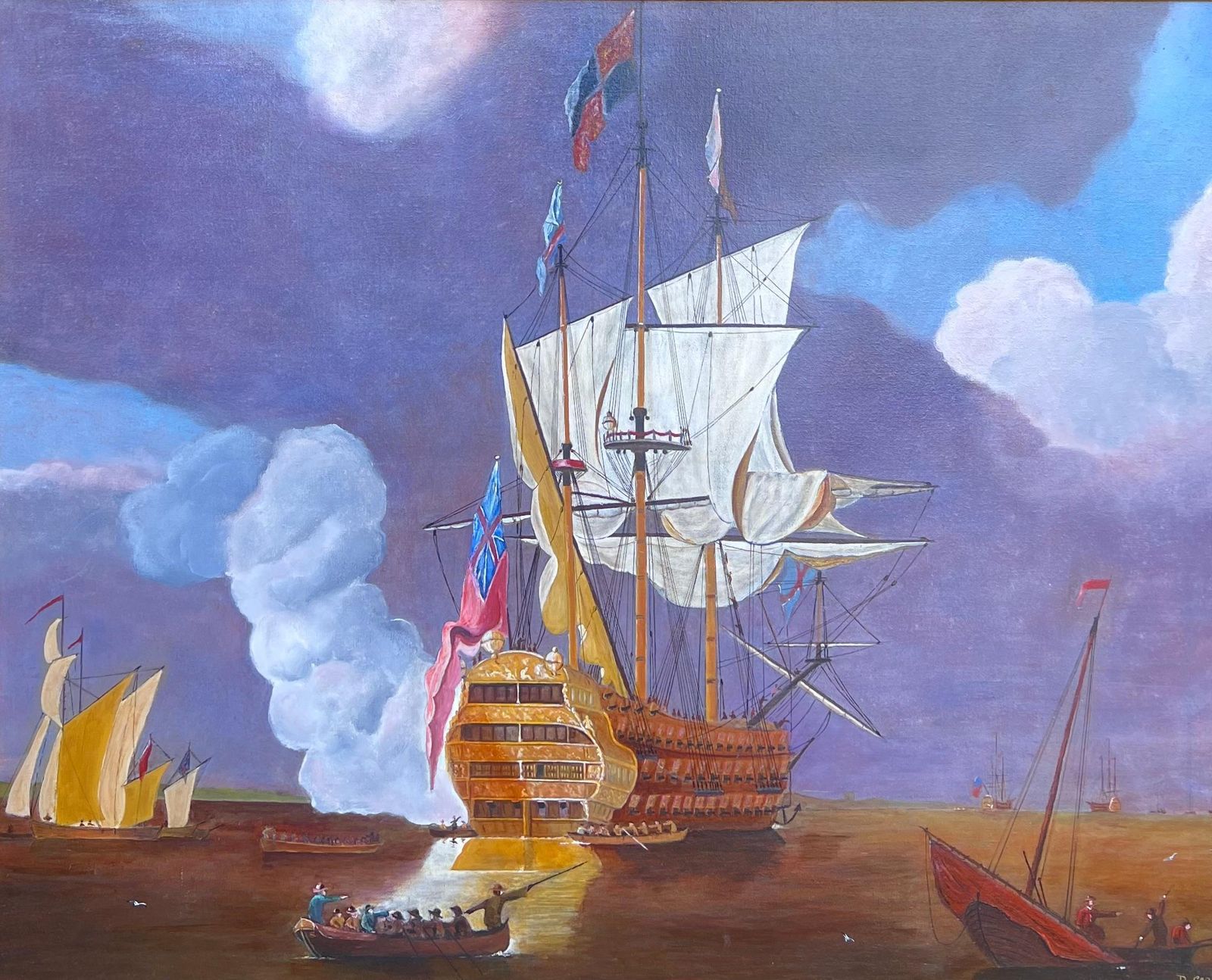 D. Cadmanhuge British Maritime Historical Naval Warship The Royal Sovereign Oil Painting2014 photo furniture