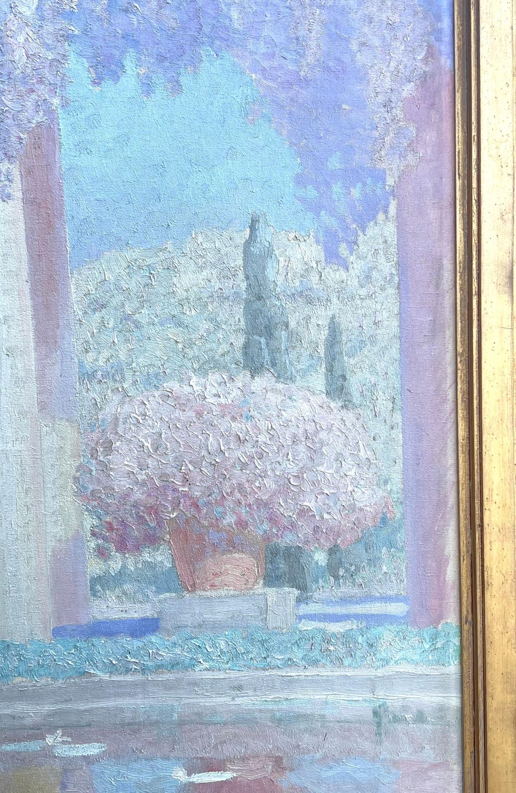 Gabriel Jules Charles Girodon (1884–1941)huge French 1930's Signed Oil Classical Roman Fountain Statue Floral Scene 19331933 photo vintage