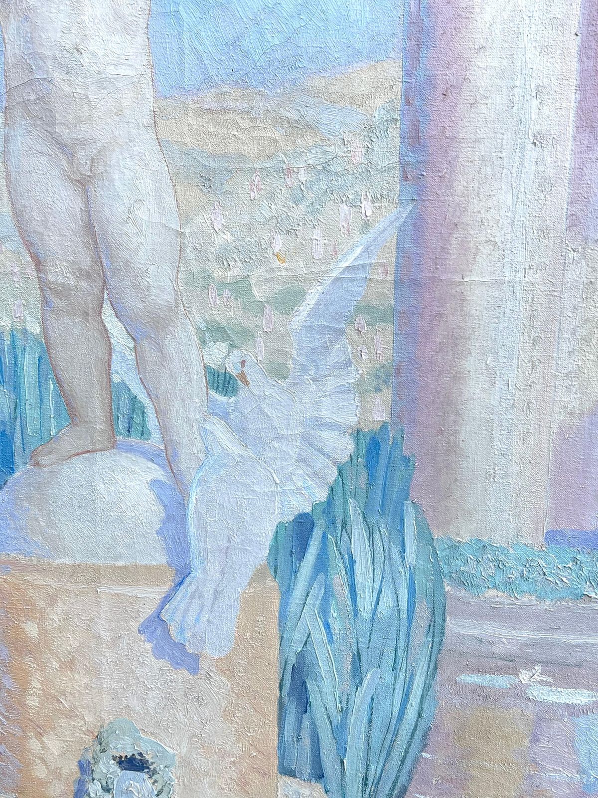 photo for sale Gabriel Jules Charles Girodon (1884–1941)huge French 1930's Signed Oil Classical Roman Fountain Statue Floral Scene 19331933