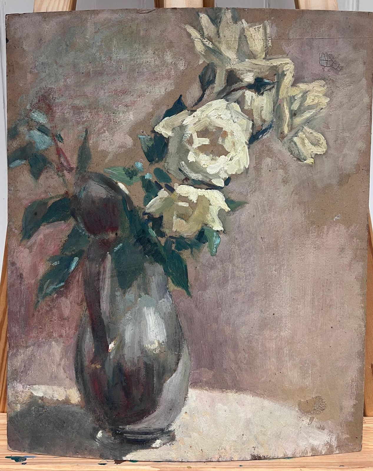 Cécile Hertz Eyrolles (1875 1974)1930's French Post Impressionist Oil White Roses In Green Vase Still Life1930's photo furniture