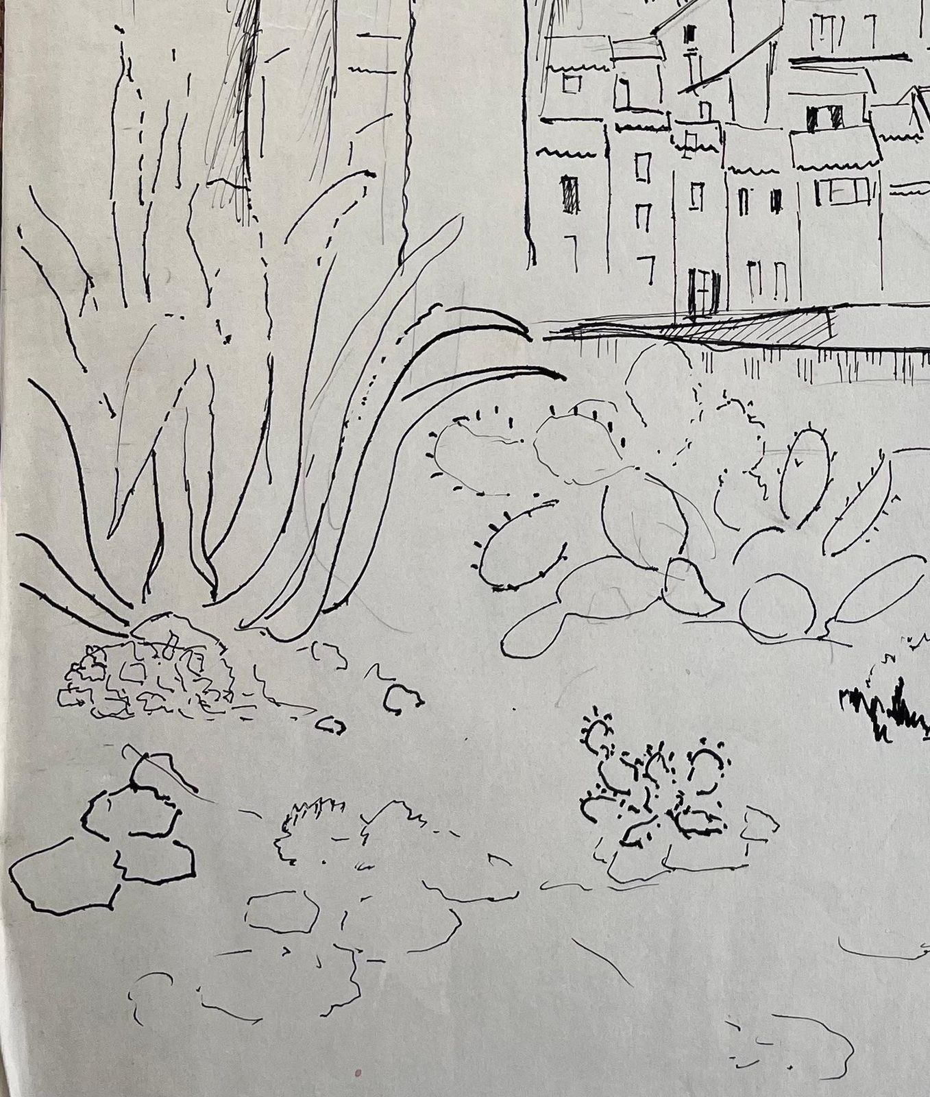 Anne Marie Migette Perardmid 20th Century Post Impressionist Drawing Of Antibes With Palm Tree And Cacti photo vinterior