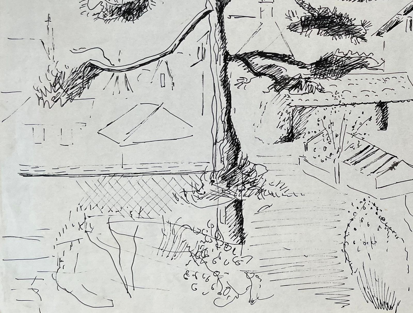 Anne Marie Migette Perardmid 20th Century Post Impressionist Ink Drawing Of Garden And Village Houses photo 478.0