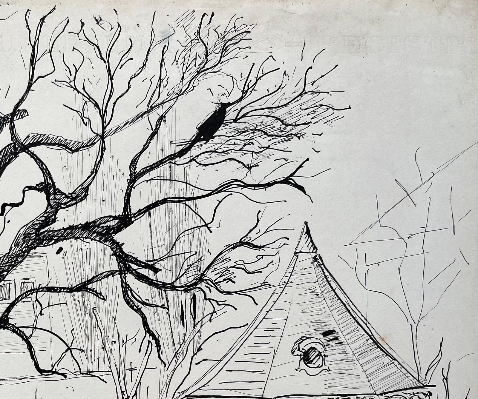 Anne Marie Migette Perardmid 20th Century Post Impressionist Ink Drawing Of Tree And Garden Pavilion photo vinterior