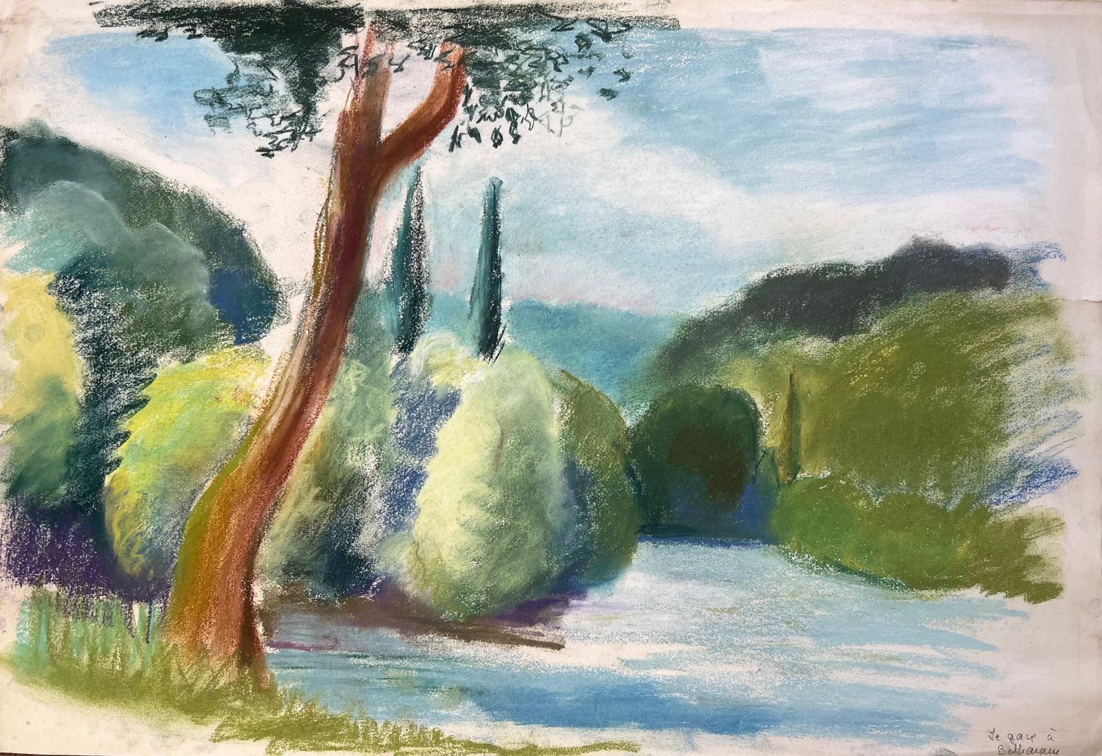 Anne Marie Migette Perardmid 20th Century Pastel Of The River At Brantôme In France