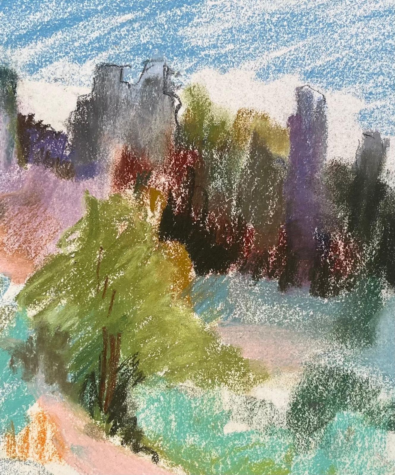 Anne Marie Migette Perardmid 20th Century Pastel Of Hilltop Ruins And Forest Path In France photo buy