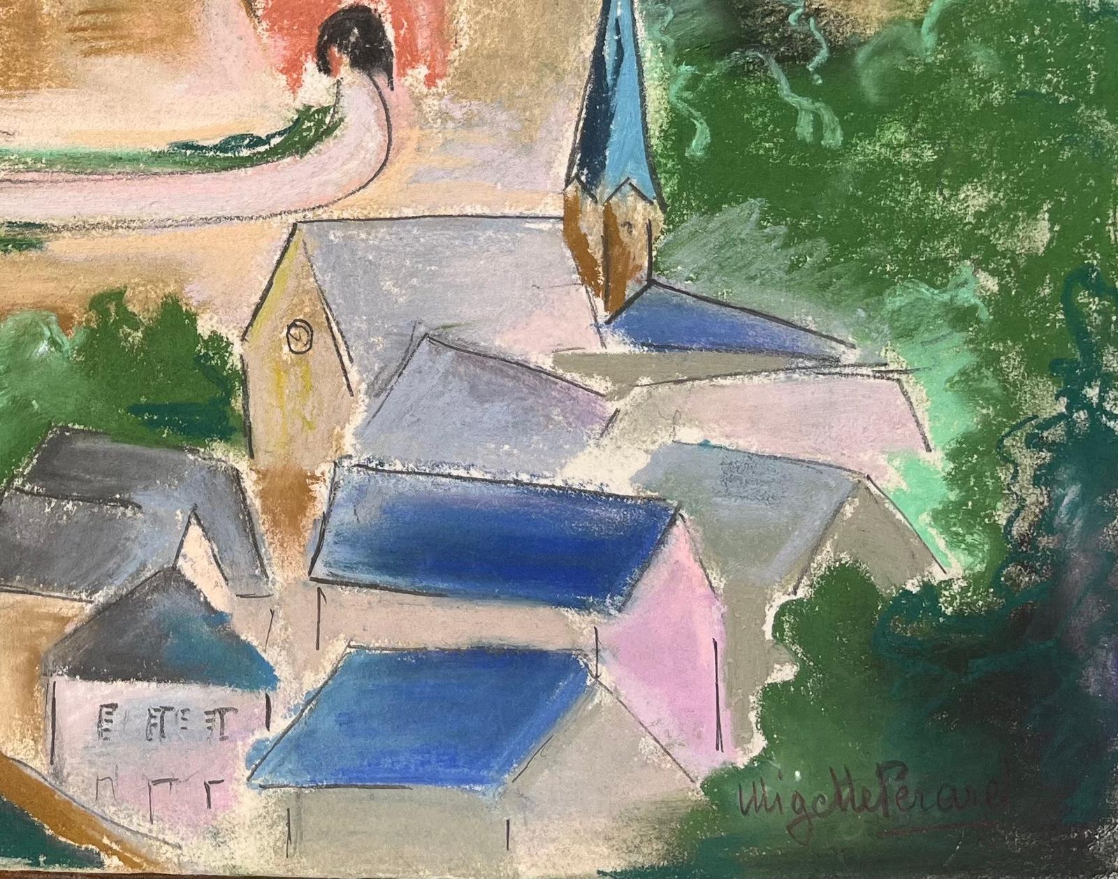 Anne Marie Migette Perardmid 20th Century Pastel Of Luxembourg City With Fortification Wall And River photo vinterior