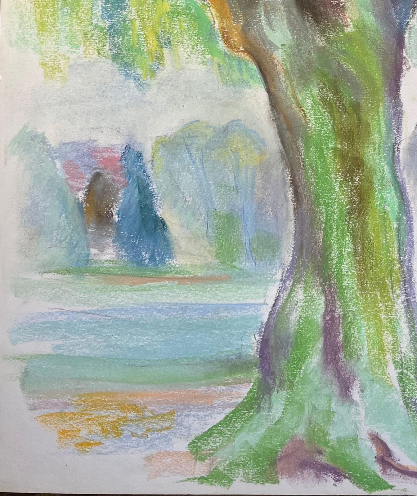 Anne Marie Migette Perardmid Century French Pastel Of A Willow Tree In A Lush Park Setting photo 540.0
