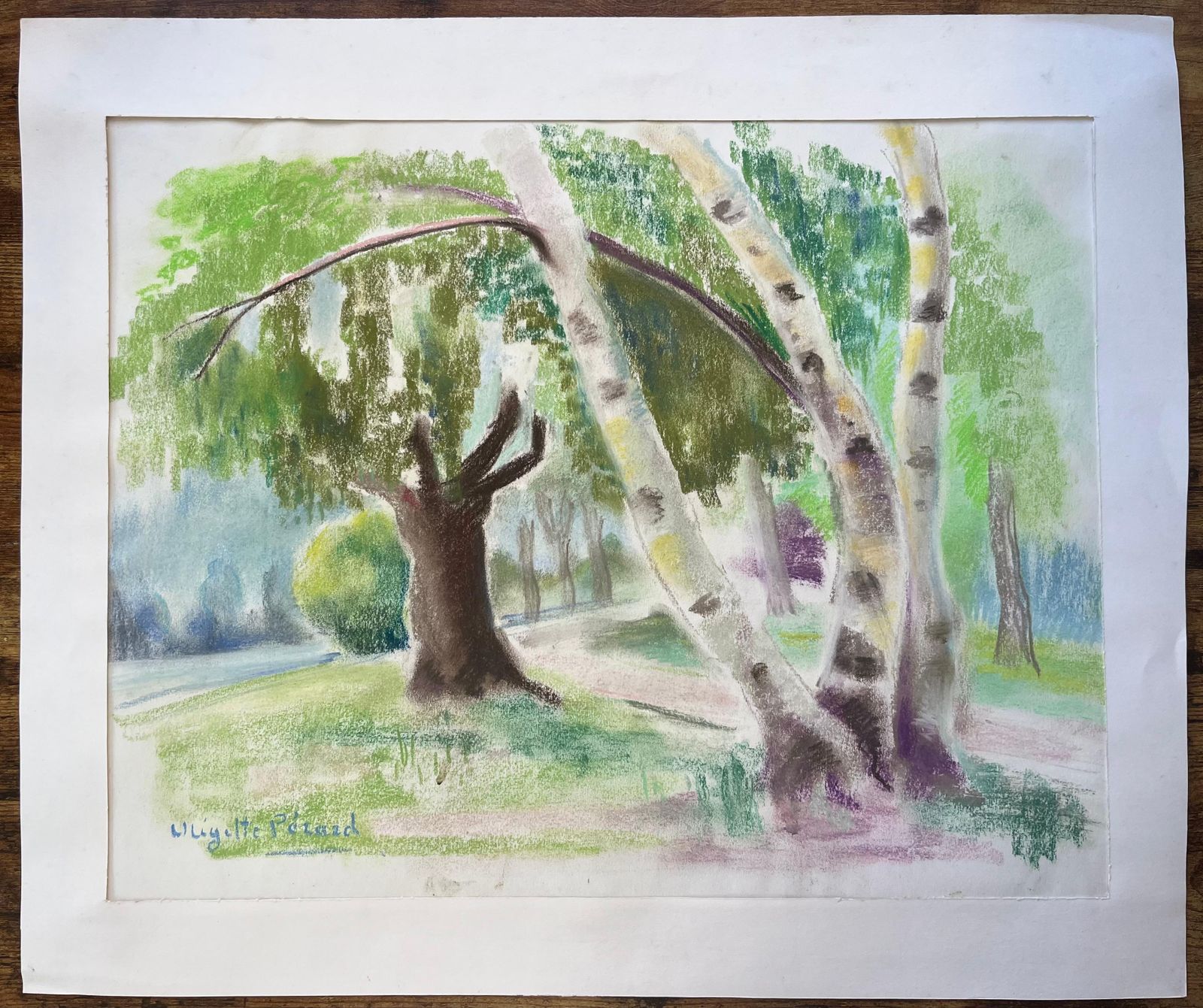 Anne Marie Migette Perardmid Century French Pastel Landscape Of Birch Trees In Summer Light photo furniture