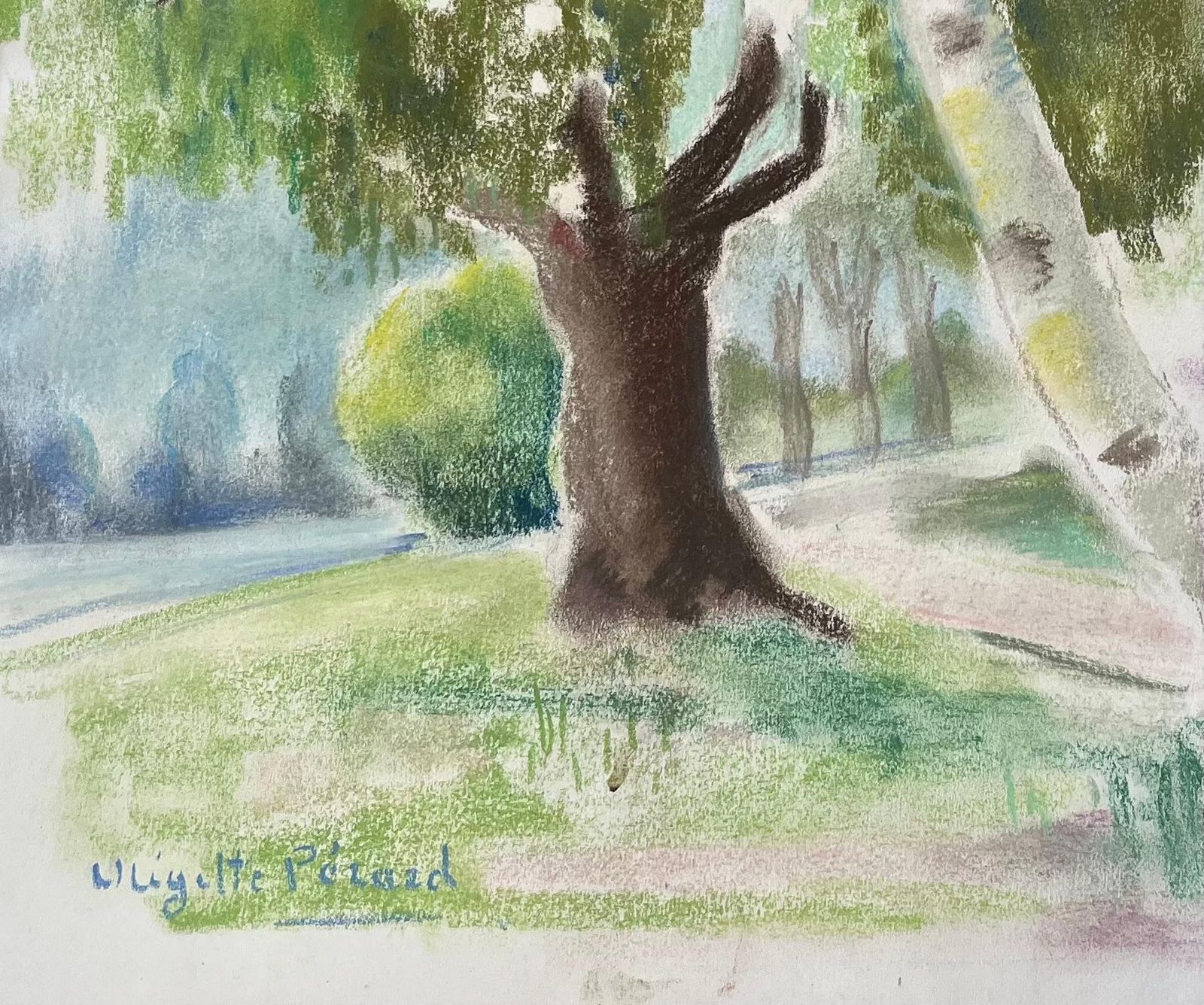 Anne Marie Migette Perardmid Century French Pastel Landscape Of Birch Trees In Summer Light photo 575.0