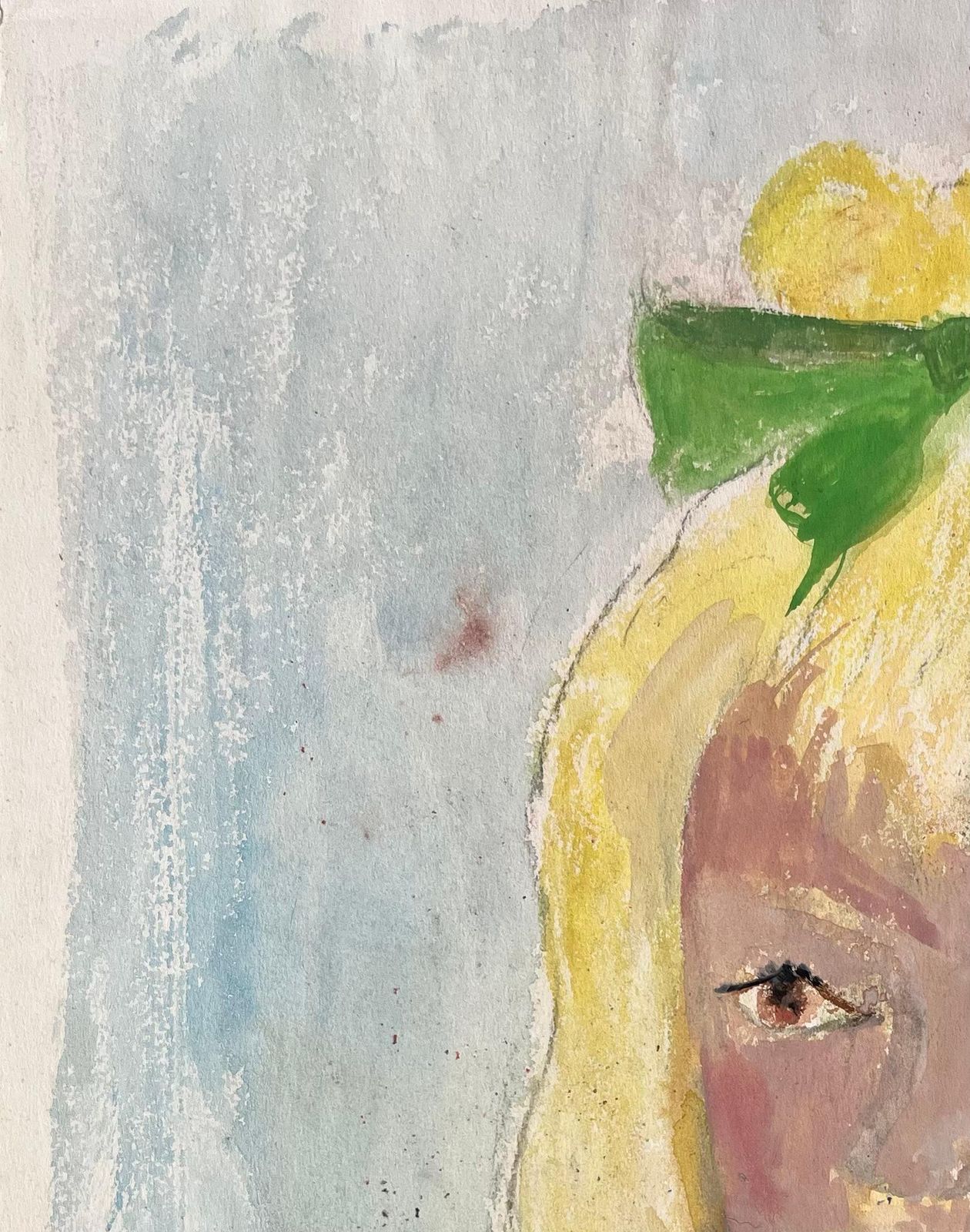 Anne Marie Migette Perardmid Century French Watercolour Portrait Of Blonde Girl With Green Bow And Dress photo 483.0
