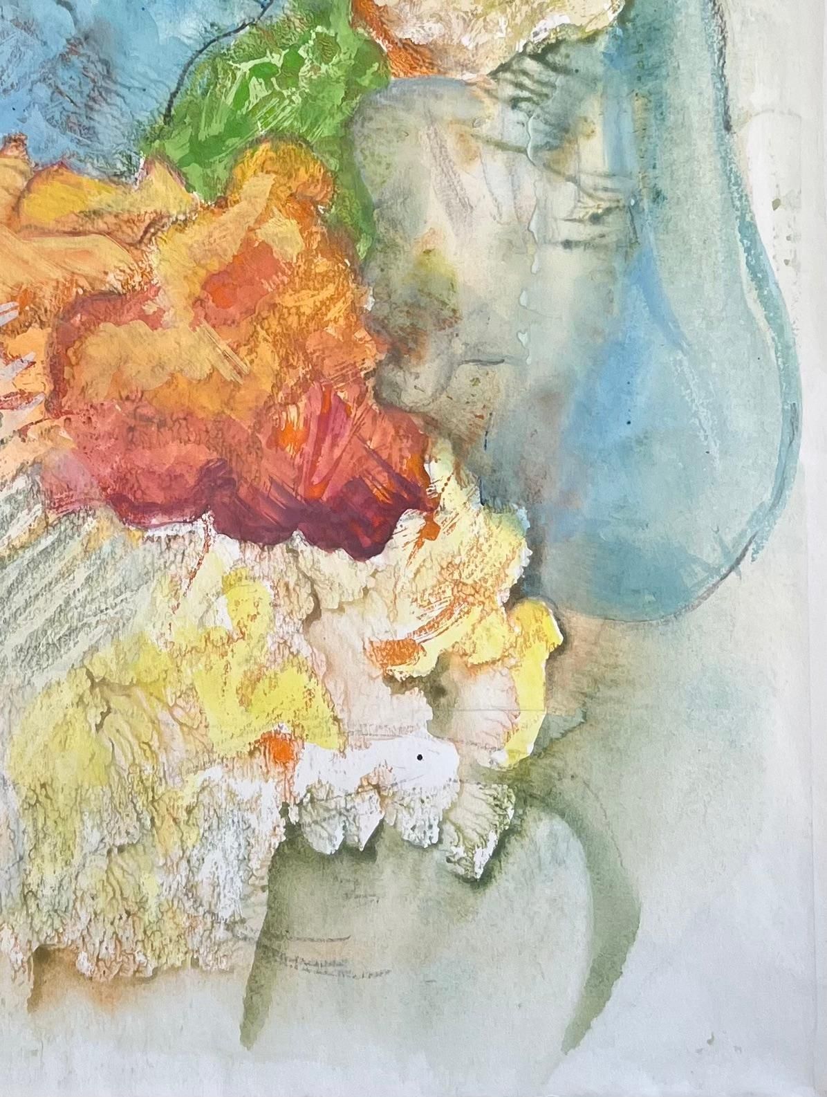 Anne Marie Migette Perardmid Century Textured Abstract Watercolour With Swan Bird And Sleeping Face photo vinterior