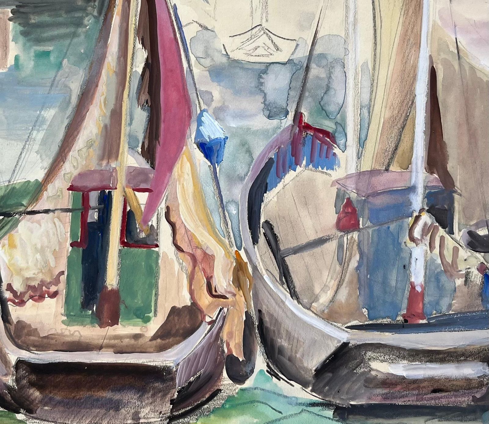 Anne Marie Migette Perardmid Century French Harbour Scene With Colourful Sailboats Docked At Port photo buy