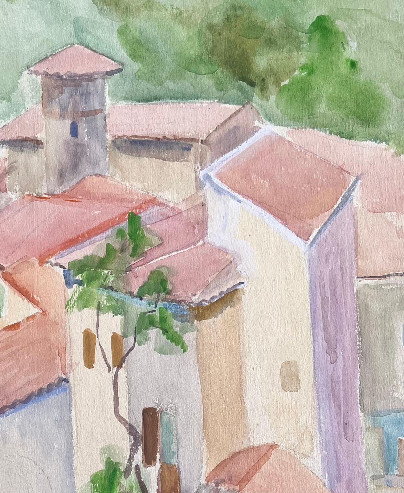Anne Marie Migette Perardmid 20th Century Watercolour Of Rooftops And Stone Streets In Goudargues France photo buy