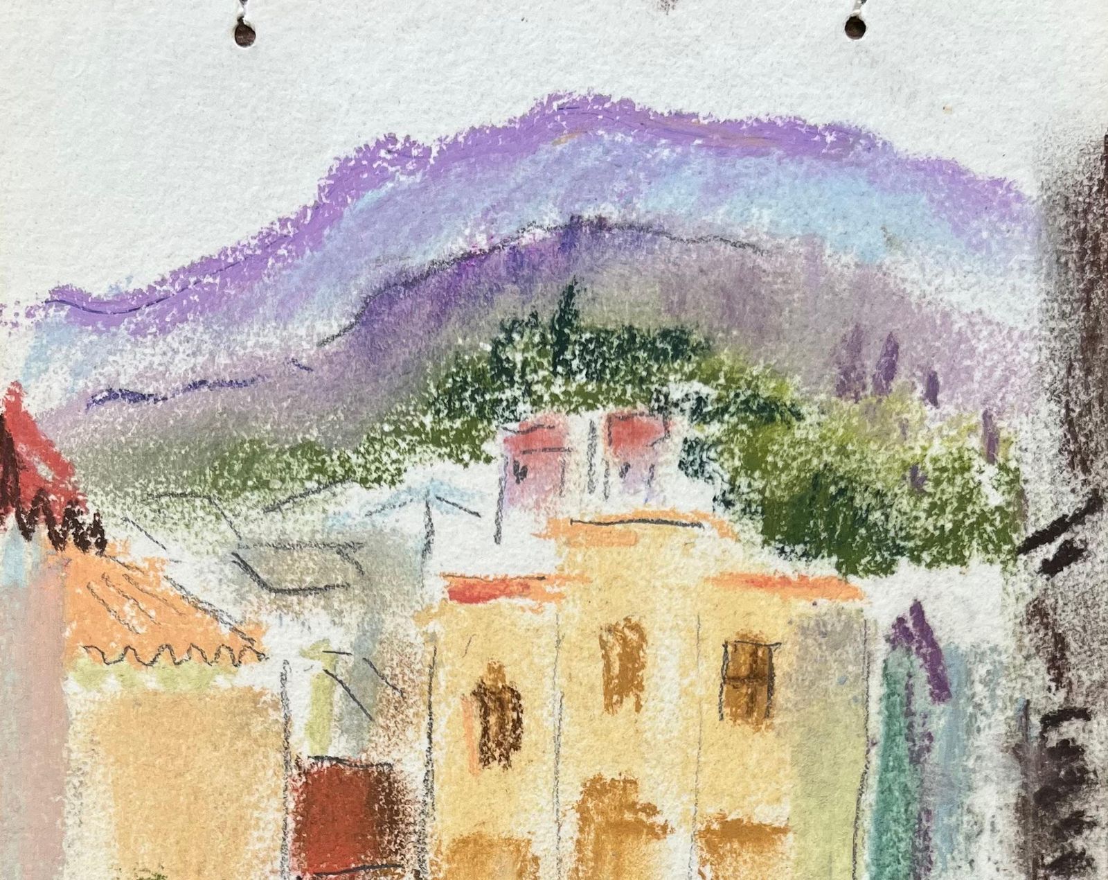Anne Marie Migette Perardmid 20th Century Pastel Of Street Festival With Crowd In Mediterranean Village photo for sale