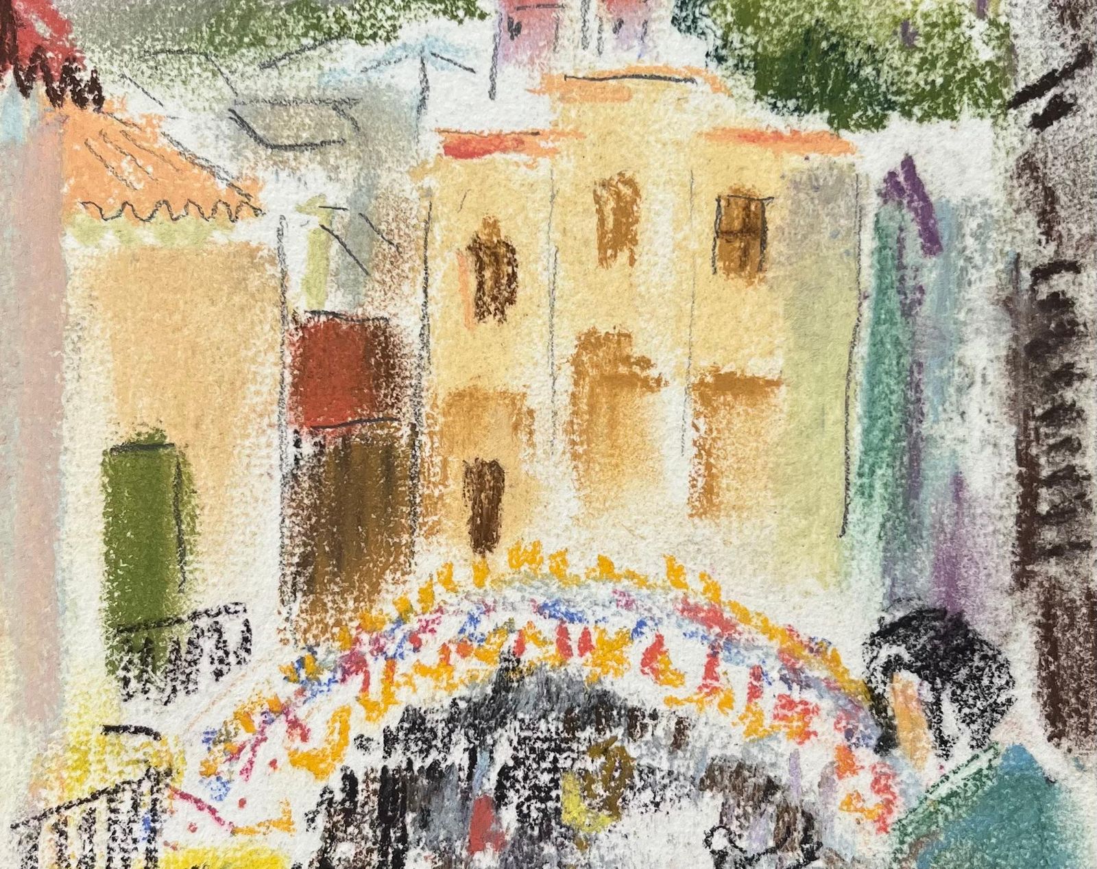 Anne Marie Migette Perardmid 20th Century Pastel Of Street Festival With Crowd In Mediterranean Village photo Art